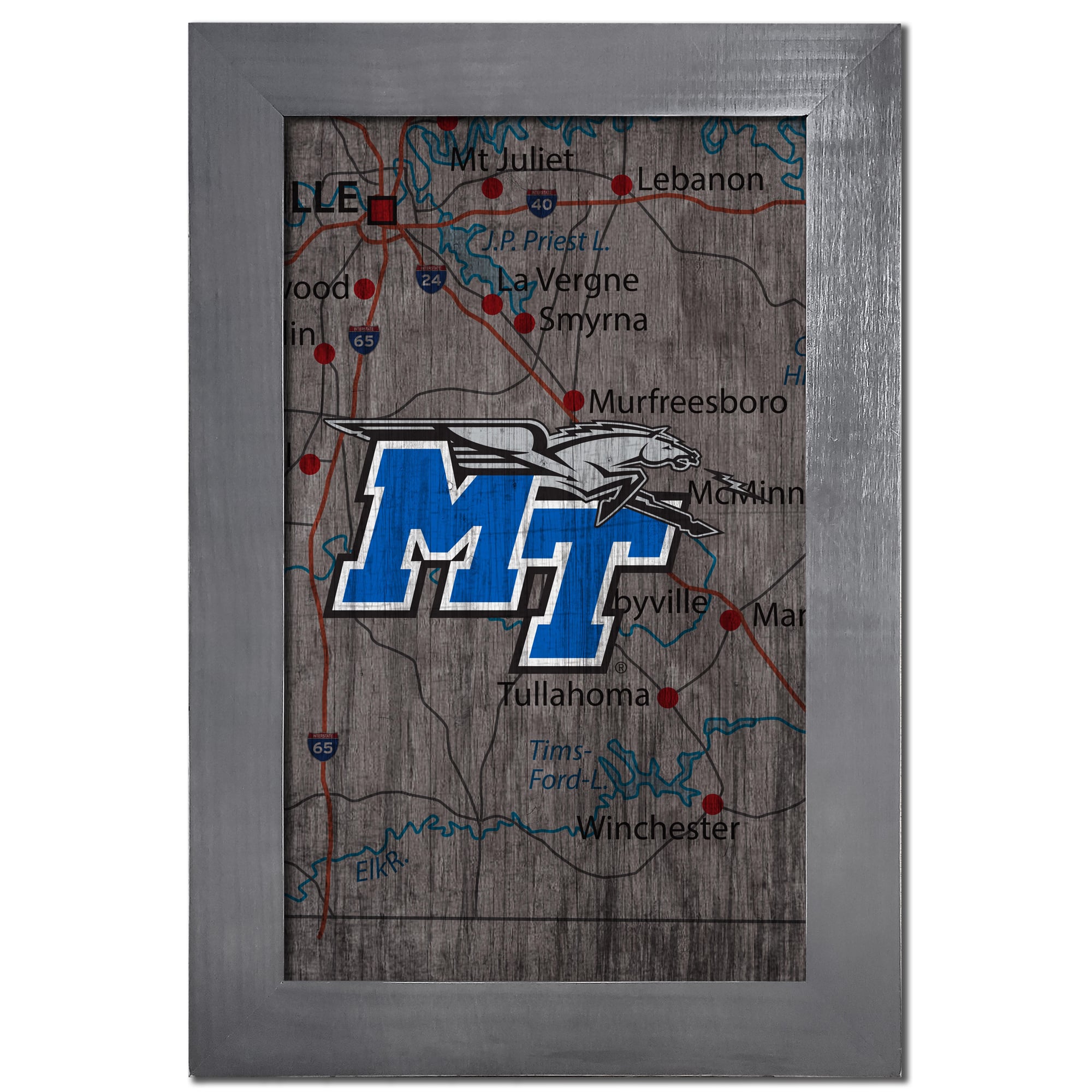 MTSU Blue Raiders 11'' x 19'' Framed Team City Map Sign