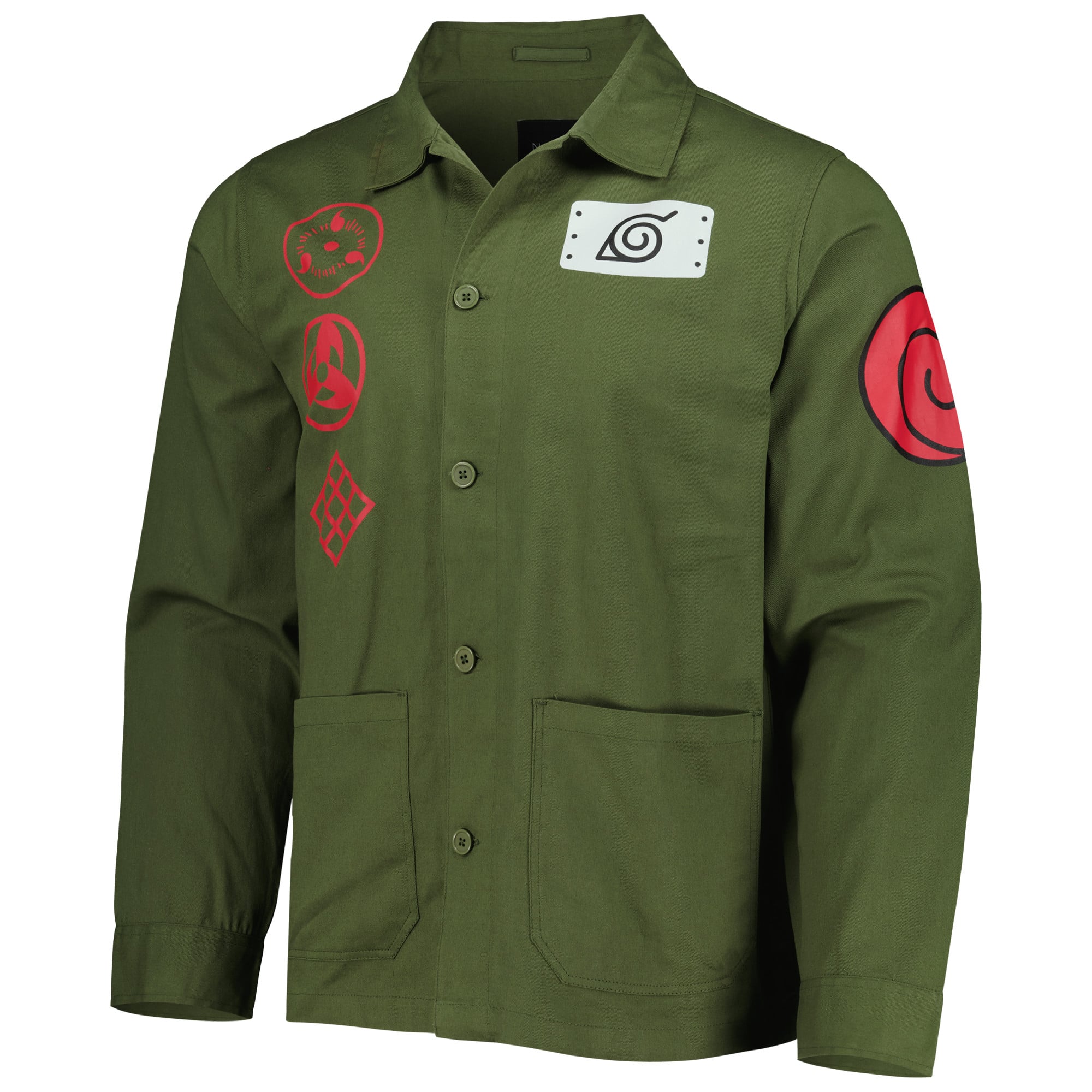 Men's BIOWORLD Olive Naruto Hidden Leaf Village Shinobi Button-Up