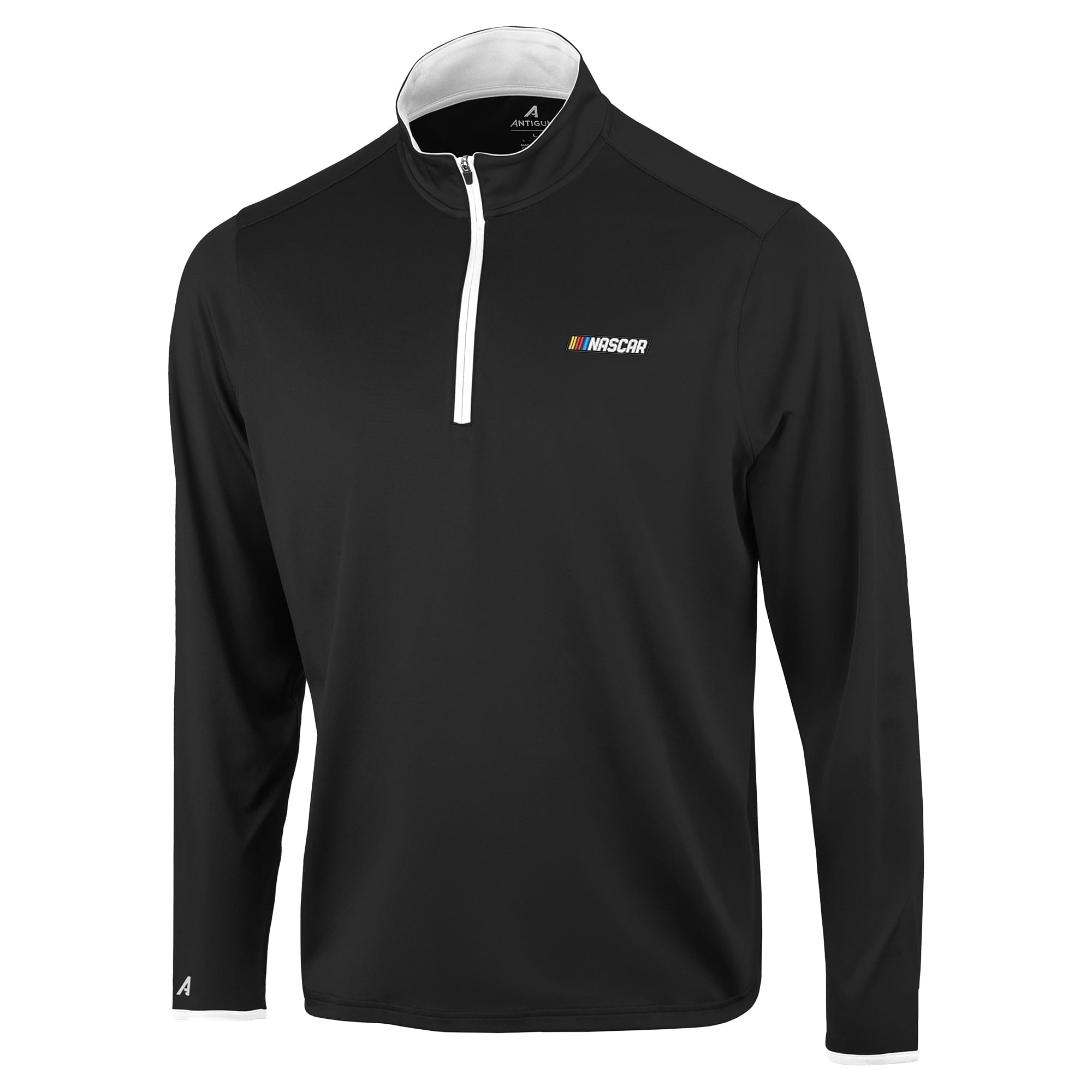 Pull à col zippé Antigua noir NASCAR Brink Desert Dry pour homme