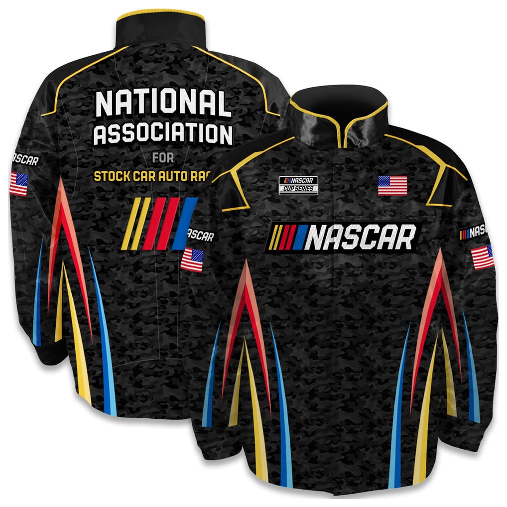 Men's NASCAR Checkered Flag Sports Black Full-Snap Nylon Uniform Jacket