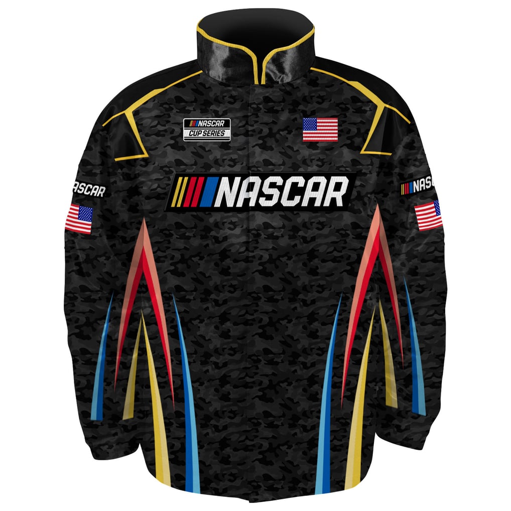 Men's NASCAR Checkered Flag Sports Black Full-Snap Nylon Uniform Jacket