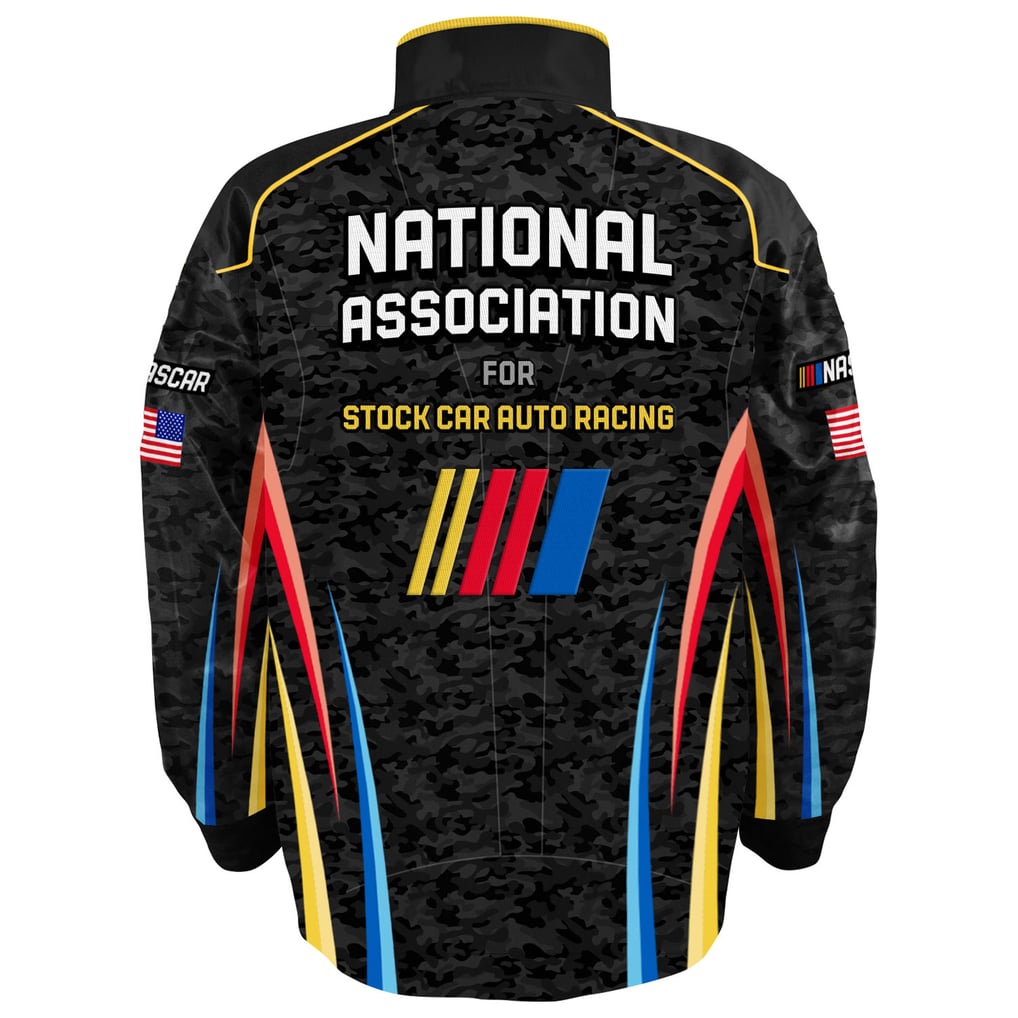 Men's NASCAR Checkered Flag Sports Black Full-Snap Nylon Uniform Jacket