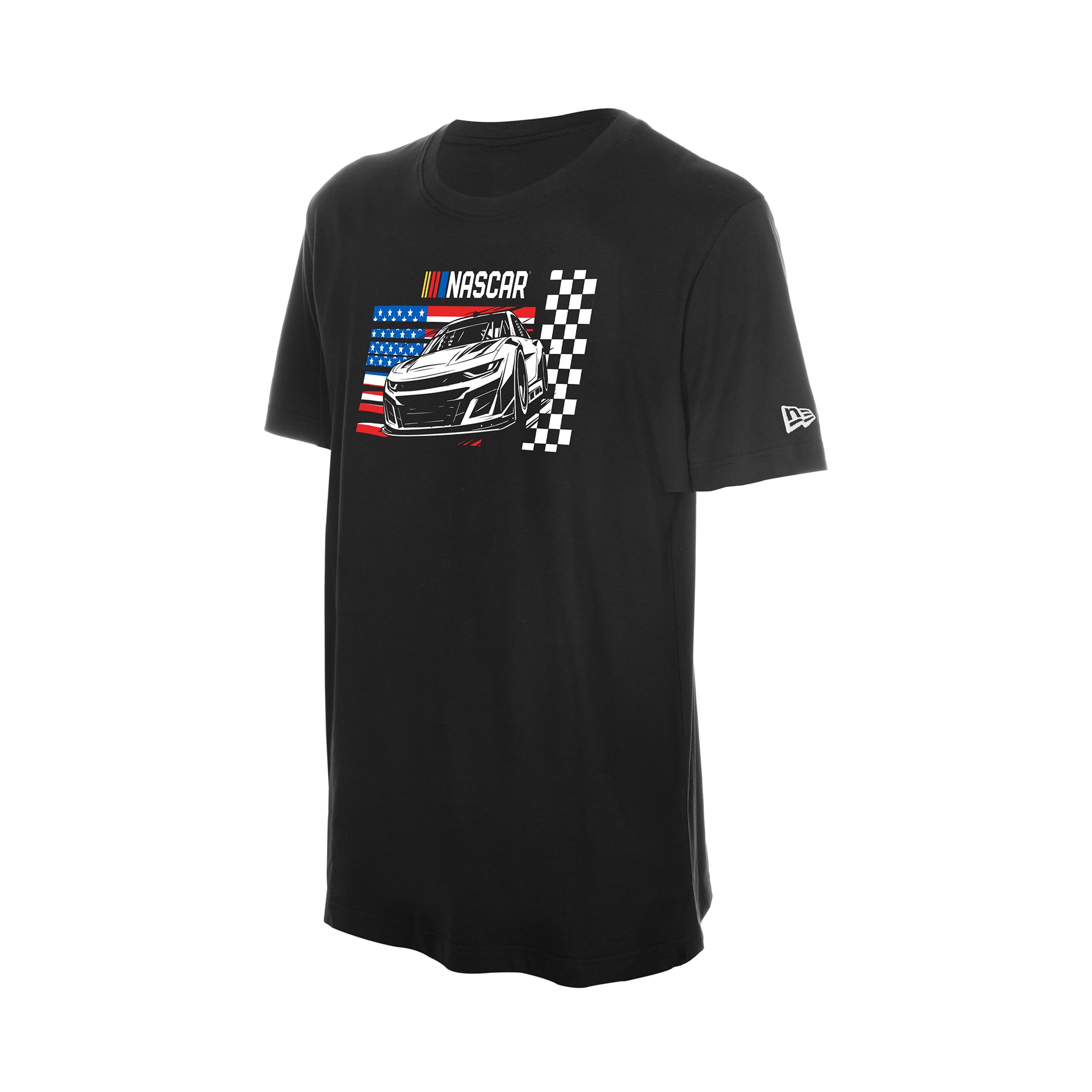 T-shirt noir New Era pour homme, motif NASCAR et drapeau américain