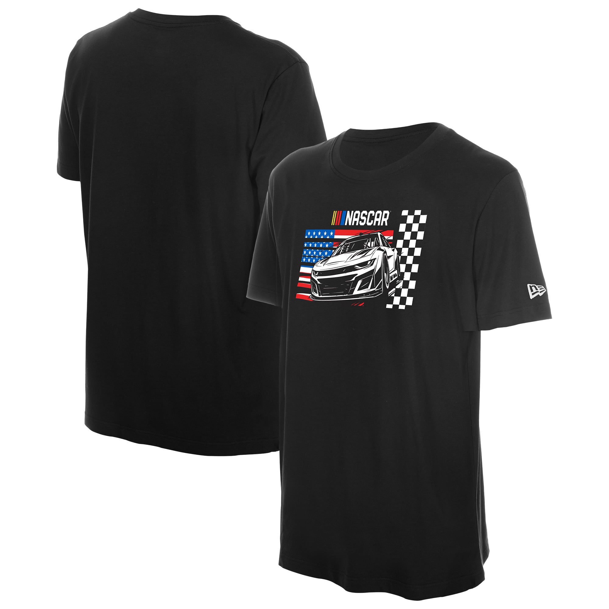 T-shirt noir New Era pour homme, motif NASCAR et drapeau américain
