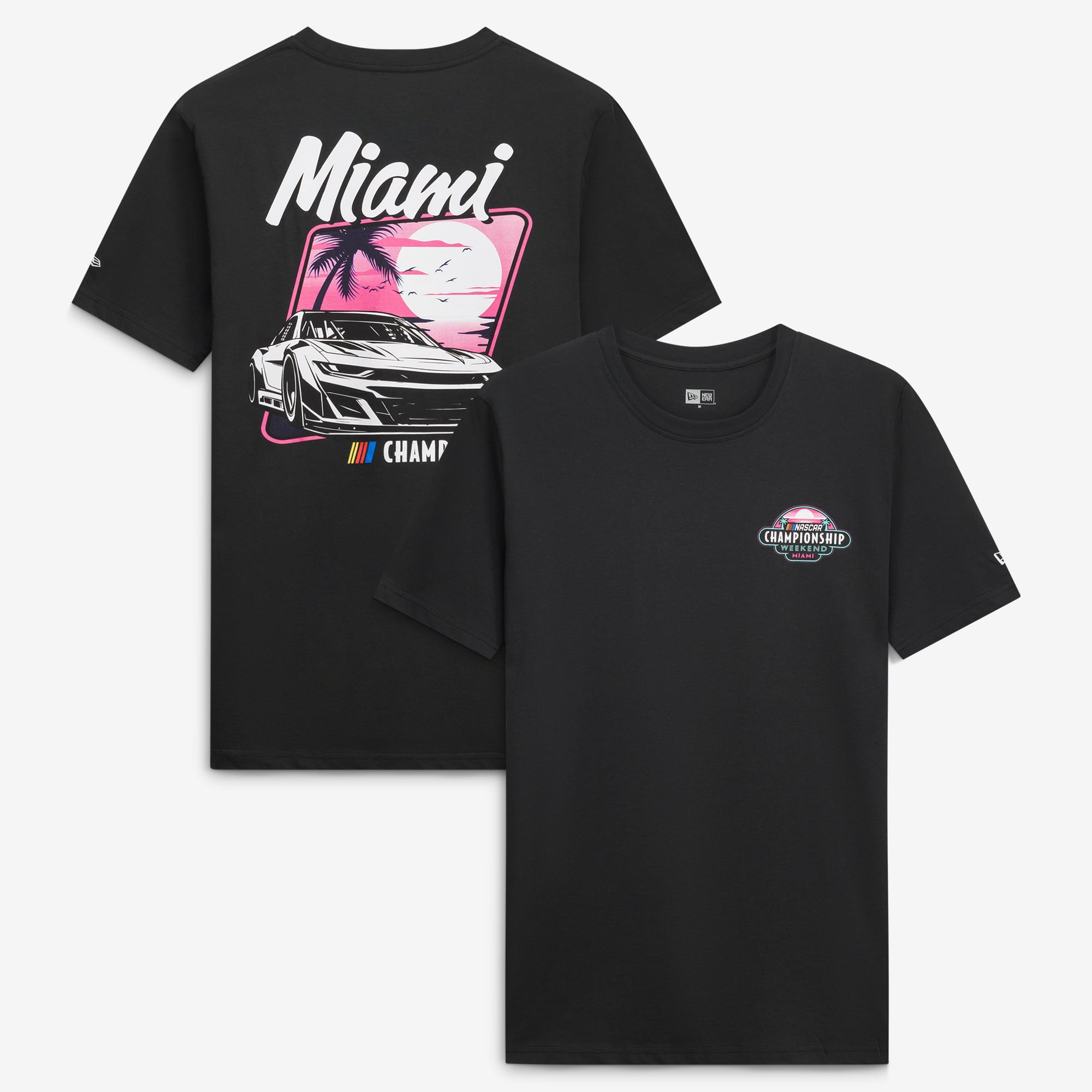 T-shirt noir New Era pour homme, championnat NASCAR Miami