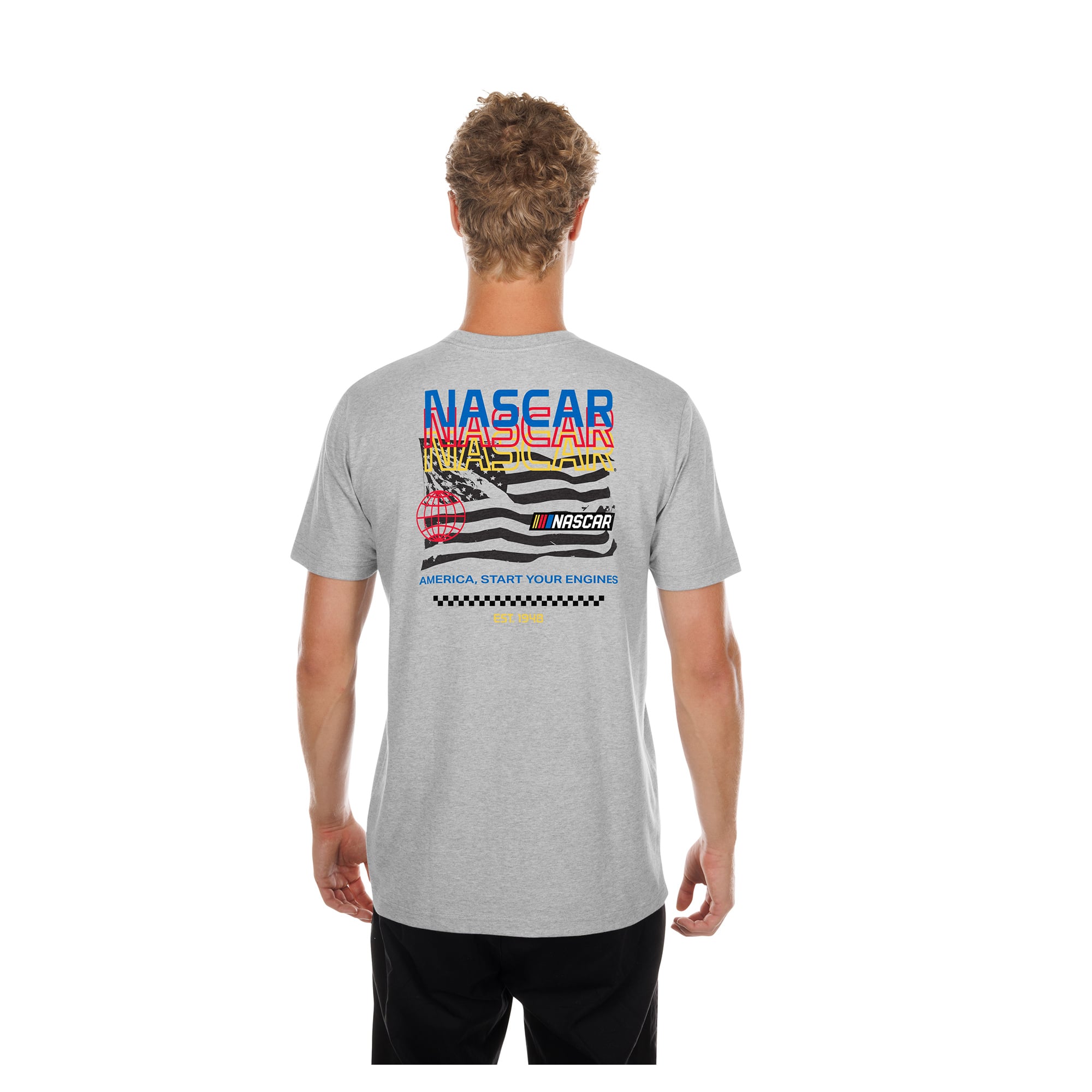 T-shirt gris New Era pour homme NASCAR « Start your Engines »