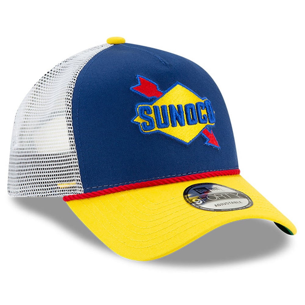 Men's New Era White/Navy NASCAR Sunoco 9FORTY A-Frame Trucker Mesh