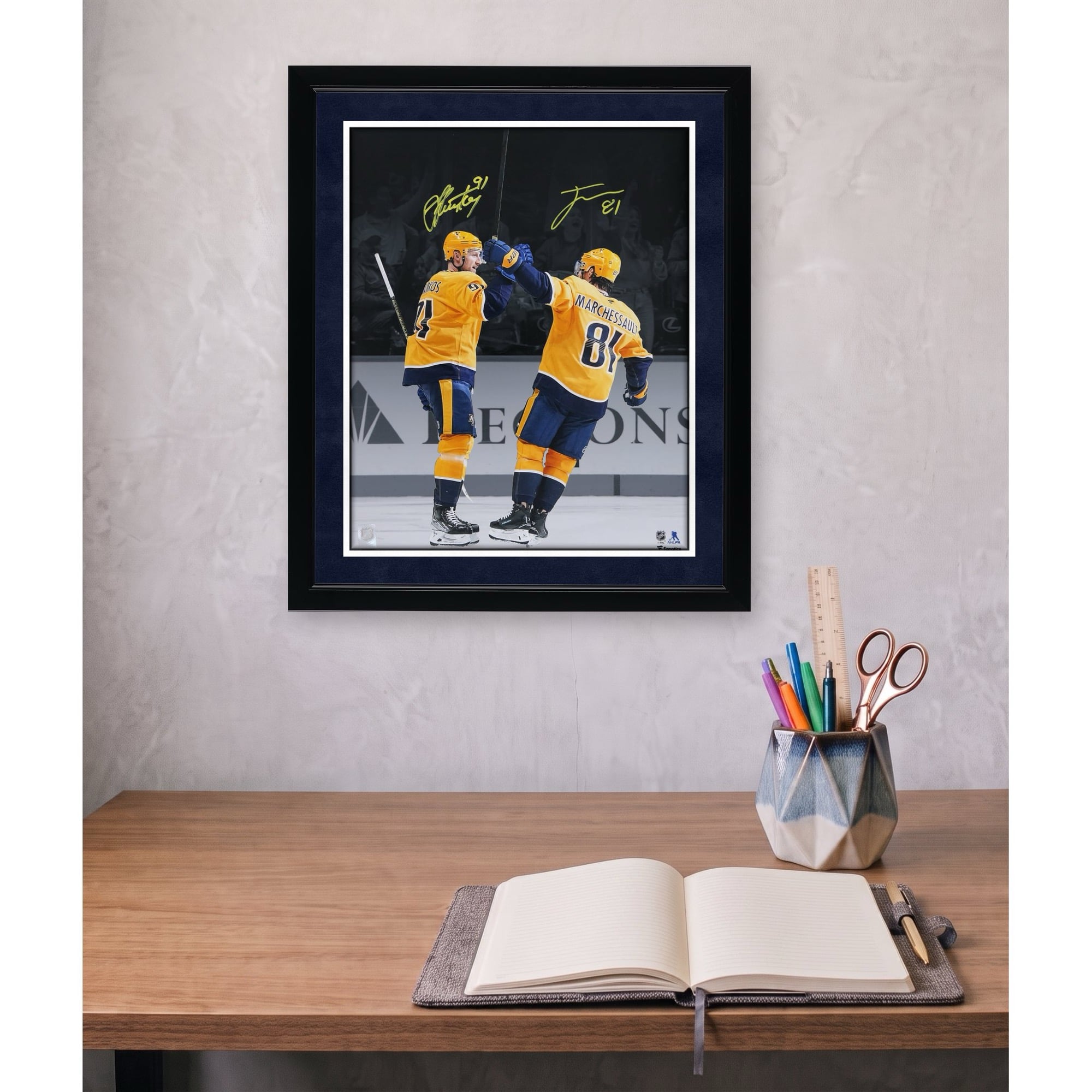 Jonathan Marchessault & Steven Stamkos Nashville Predators Autographed 16" x 20" Gold Jersey Celebration Photograph