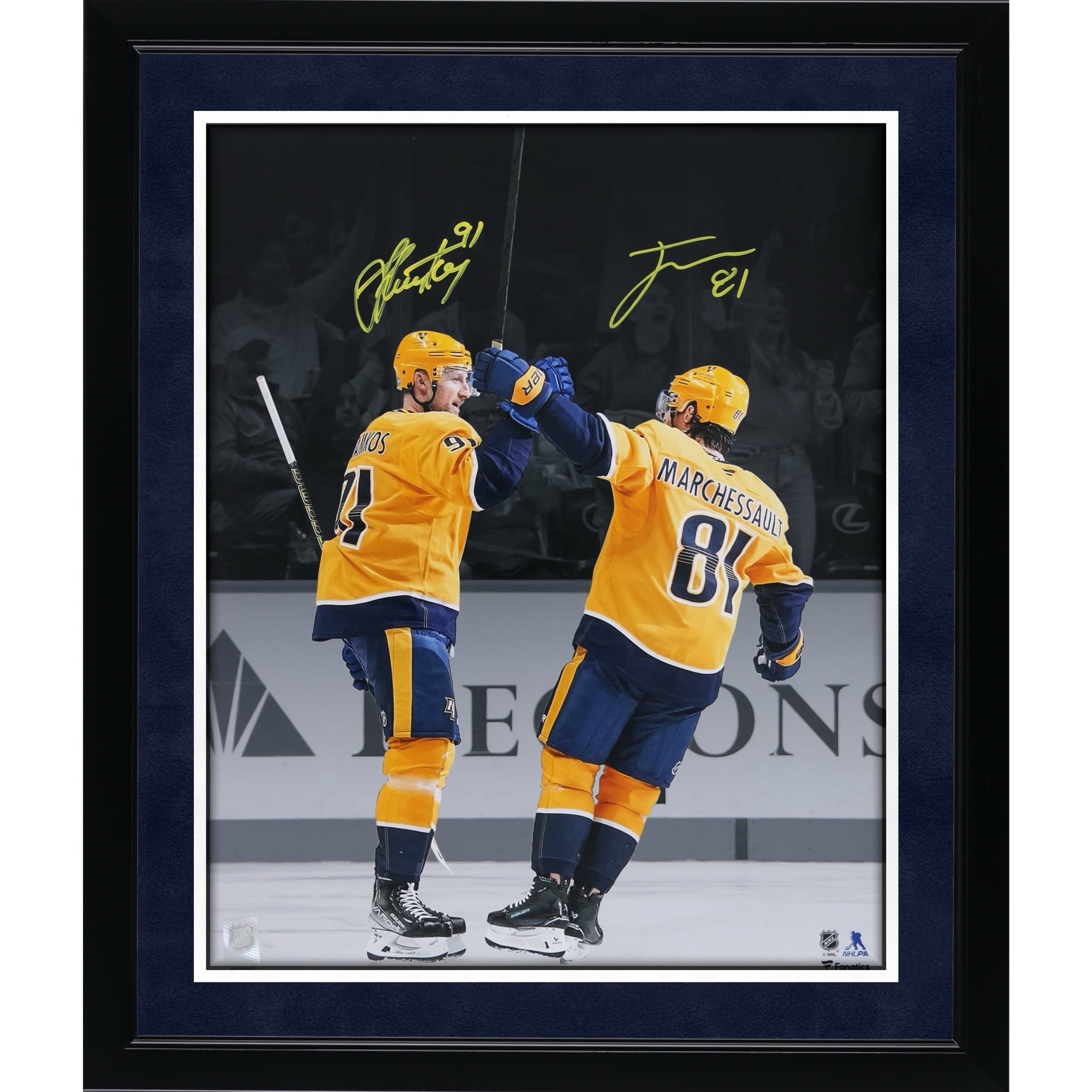 Jonathan Marchessault & Steven Stamkos Nashville Predators Autographed 16" x 20" Gold Jersey Celebration Photograph