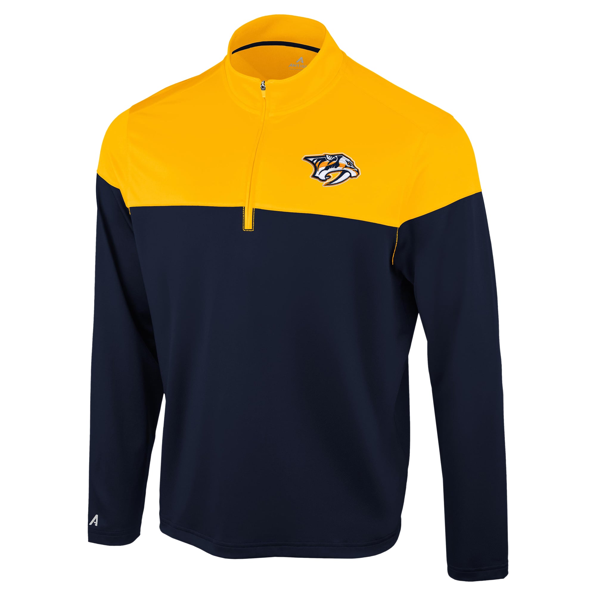 Pull à col zippé Antigua Hinder Nashville Predators bleu marine et or pour homme