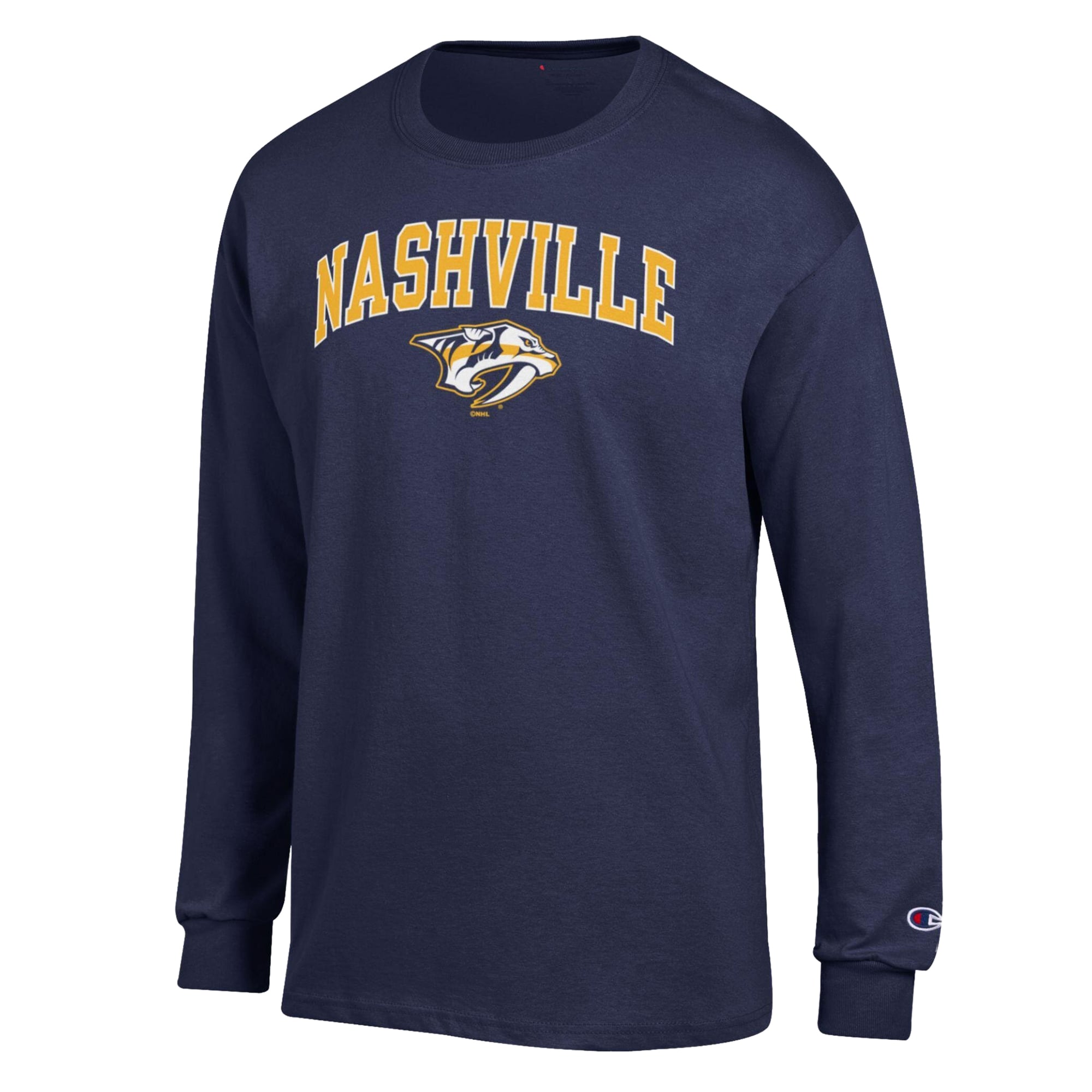 Men's Champion Navy Nashville Predators Jersey Long-Sleeve T-Shirt