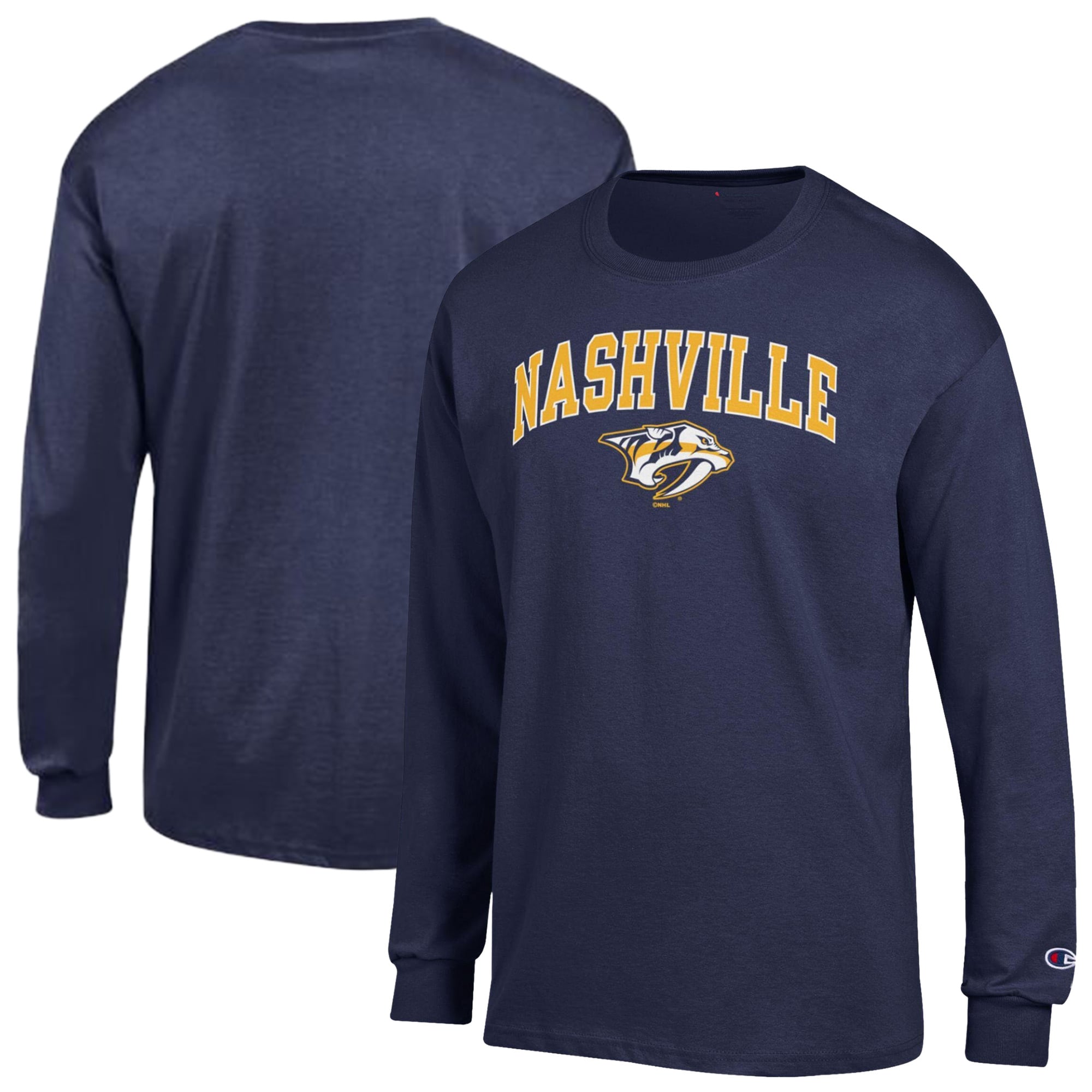 Men's Champion Navy Nashville Predators Jersey Long-Sleeve T-Shirt
