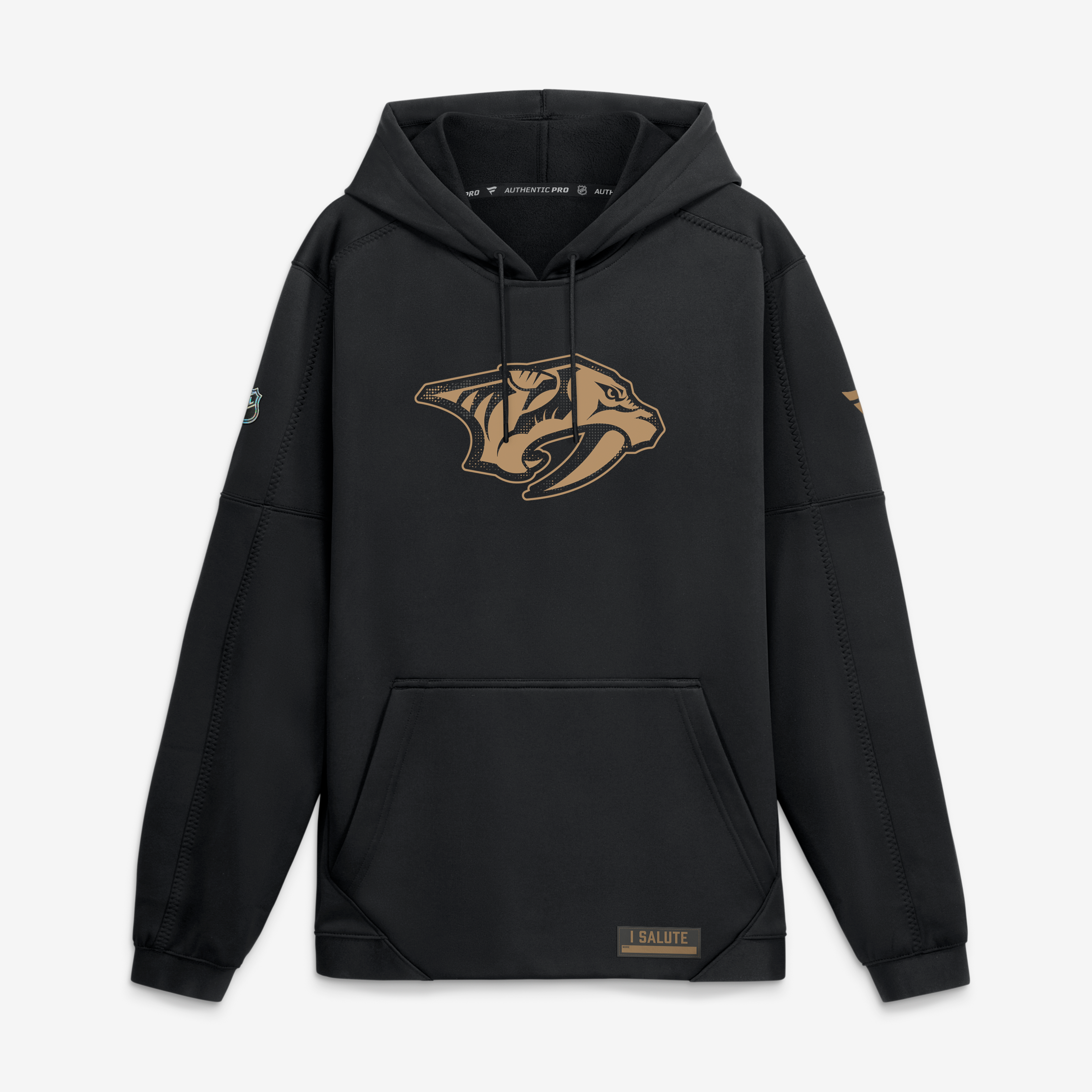 Sweat à capuche polaire Fanatics noir authentique Nashville Predators Pro Military Appreciation pour homme