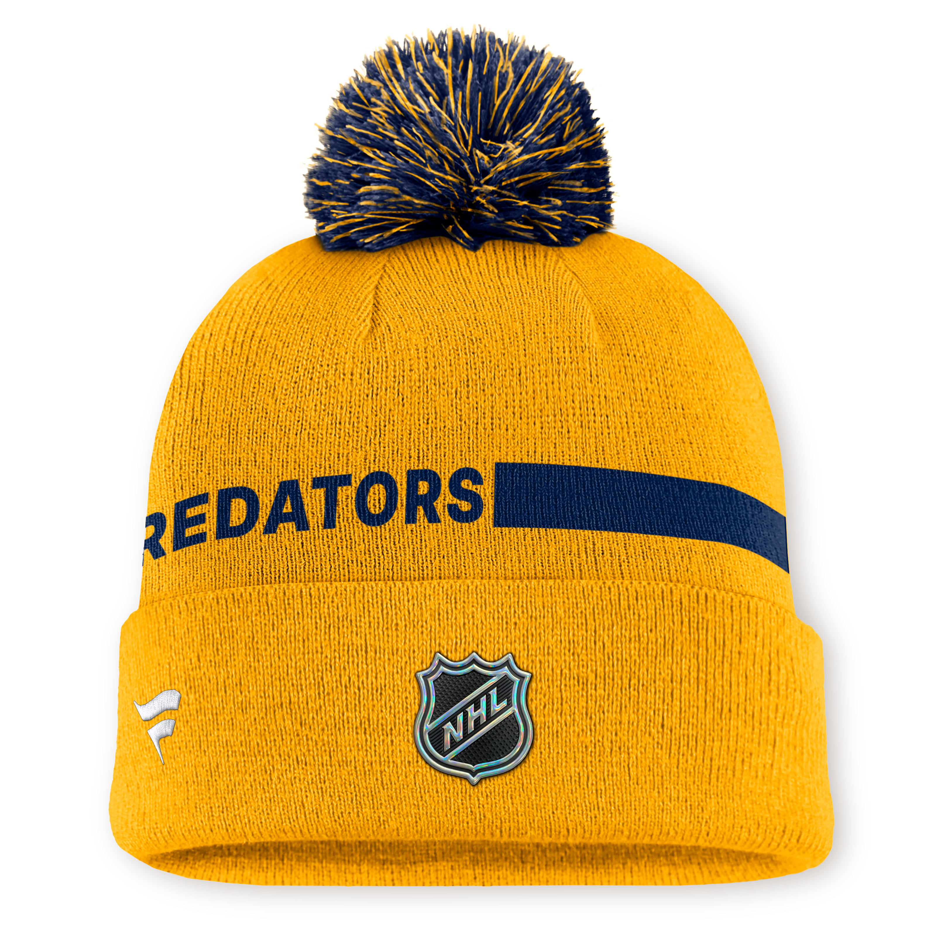 Bonnet tricoté à revers Fanatics Gold Nashville Predators Authentic Pro Rink pour homme avec pompon