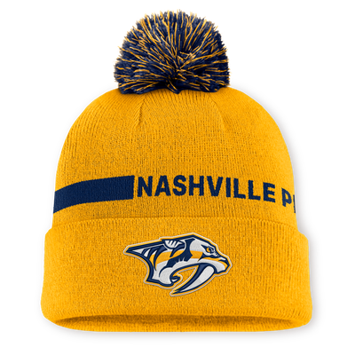 Nashville Predators Fanatics Authentic Pro Rink Cuffed Knit Hat with Pom - Gold