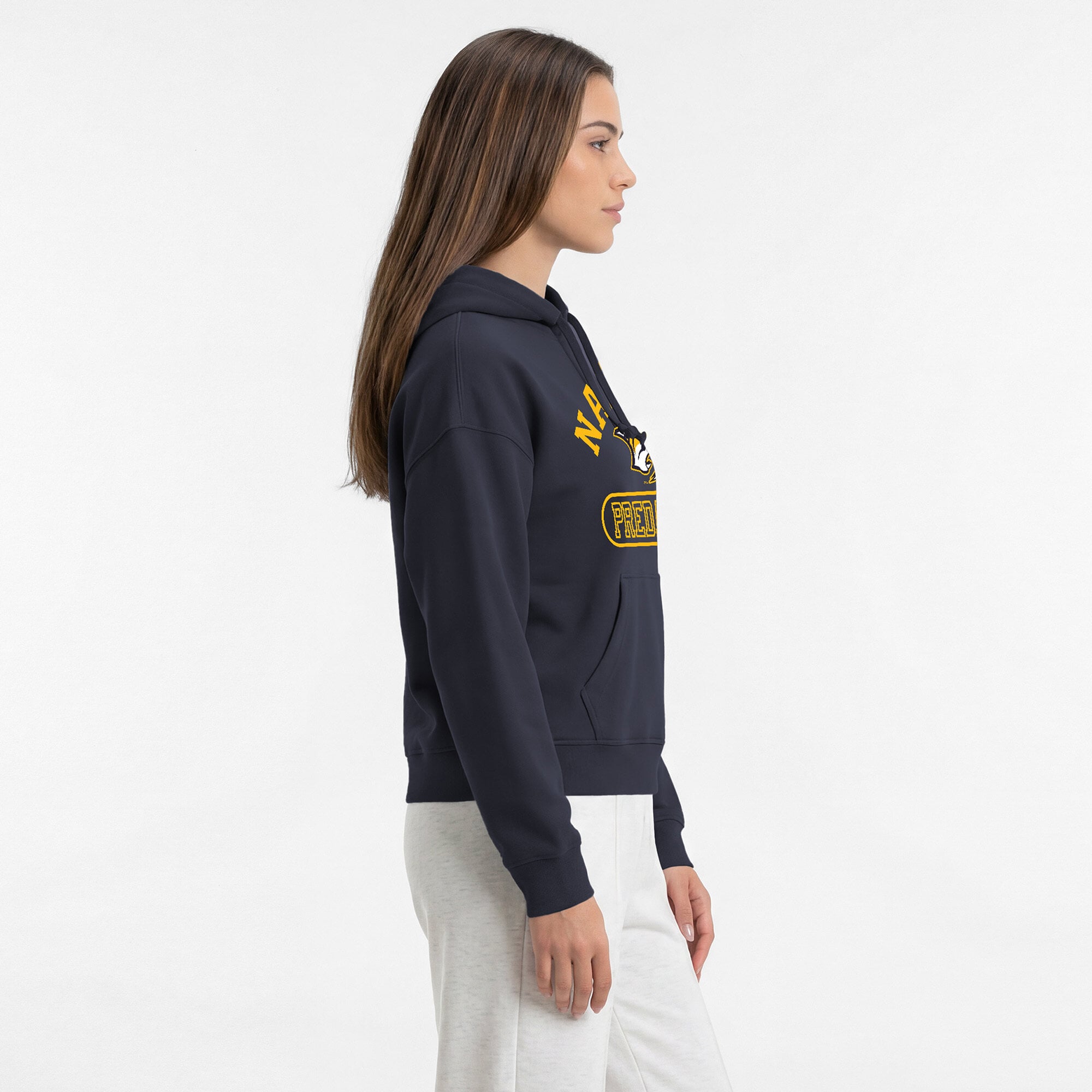 Women's Champion Navy Nashville Predators Arched Pill Box Hoodie