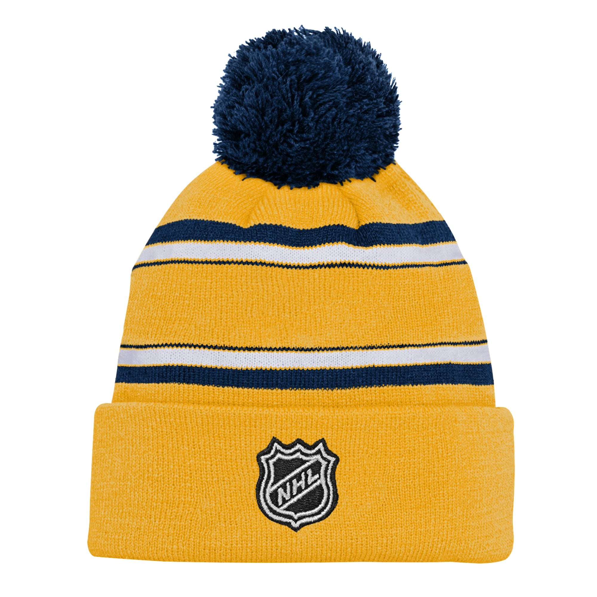 Bonnet en tricot à revers en jacquard doré pour jeunes Predators de Nashville avec pompon