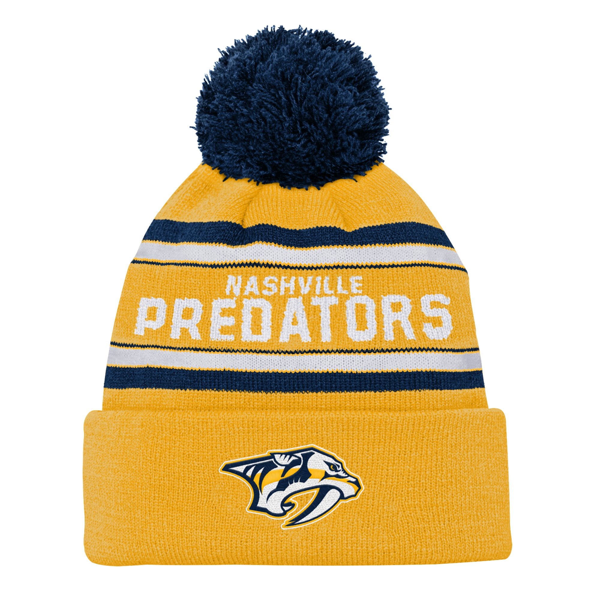 Bonnet en tricot à revers en jacquard doré pour jeunes Predators de Nashville avec pompon