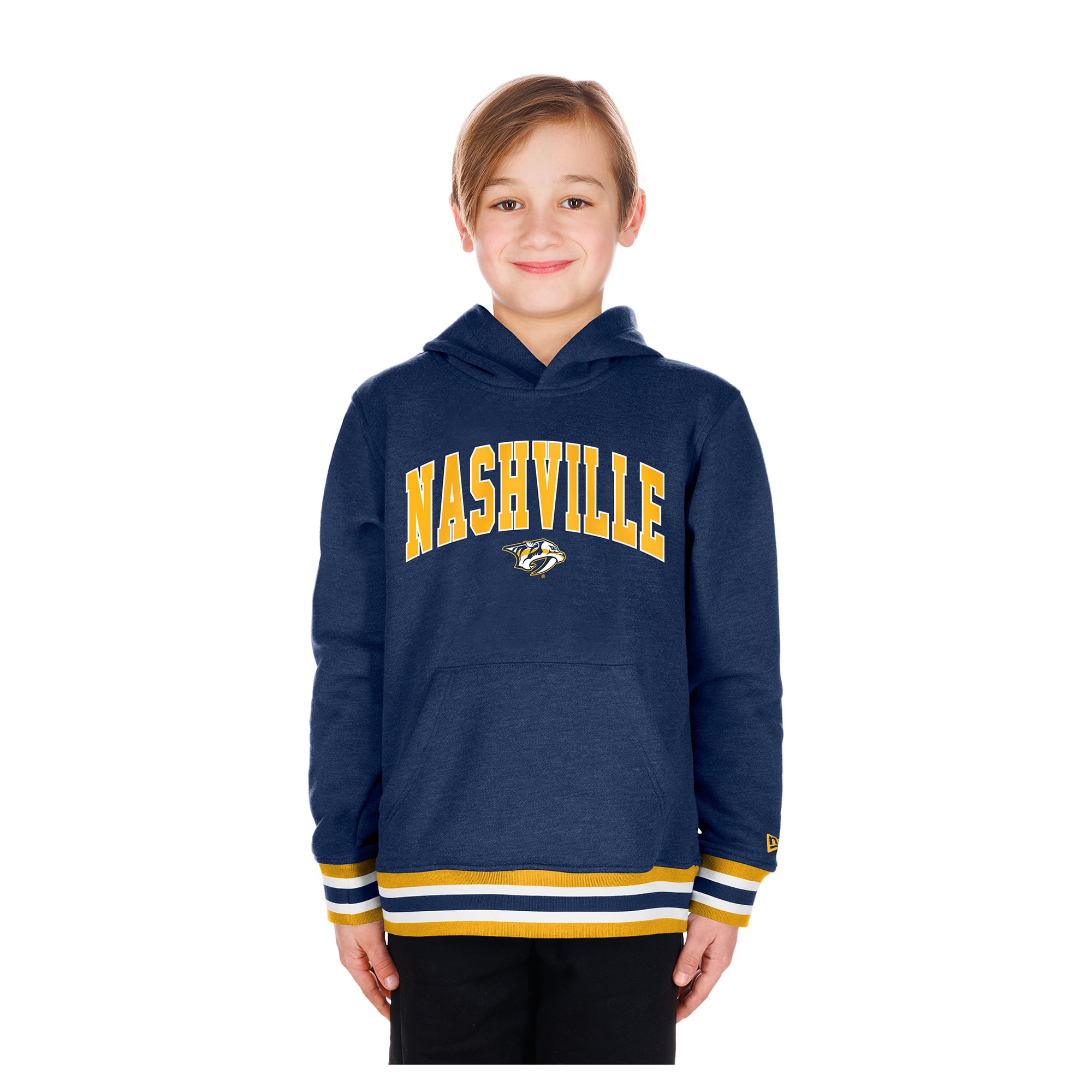 Youth New Era Navy Nashville Predators Knit Trim Pullover Hoodie