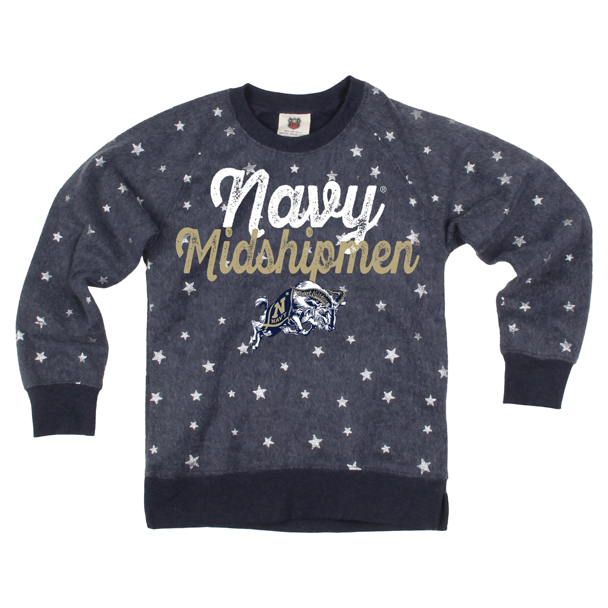 Girls Youth Wes & Willy Navy Midshipmen Shimmer Star Reverse Fleece Sweatshirt