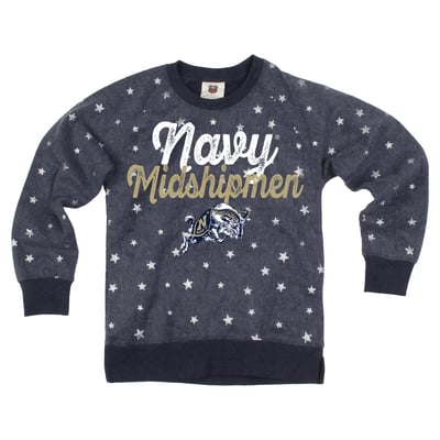 Navy Midshipmen Wes & Willy Girls Youth Shimmer Star Reverse Fleece Sweatshirt - Navy