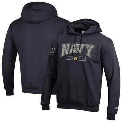Navy Midshipmen Champion Operation Hat Trick Camo Script Powerblend Fleece Hoodie - Black