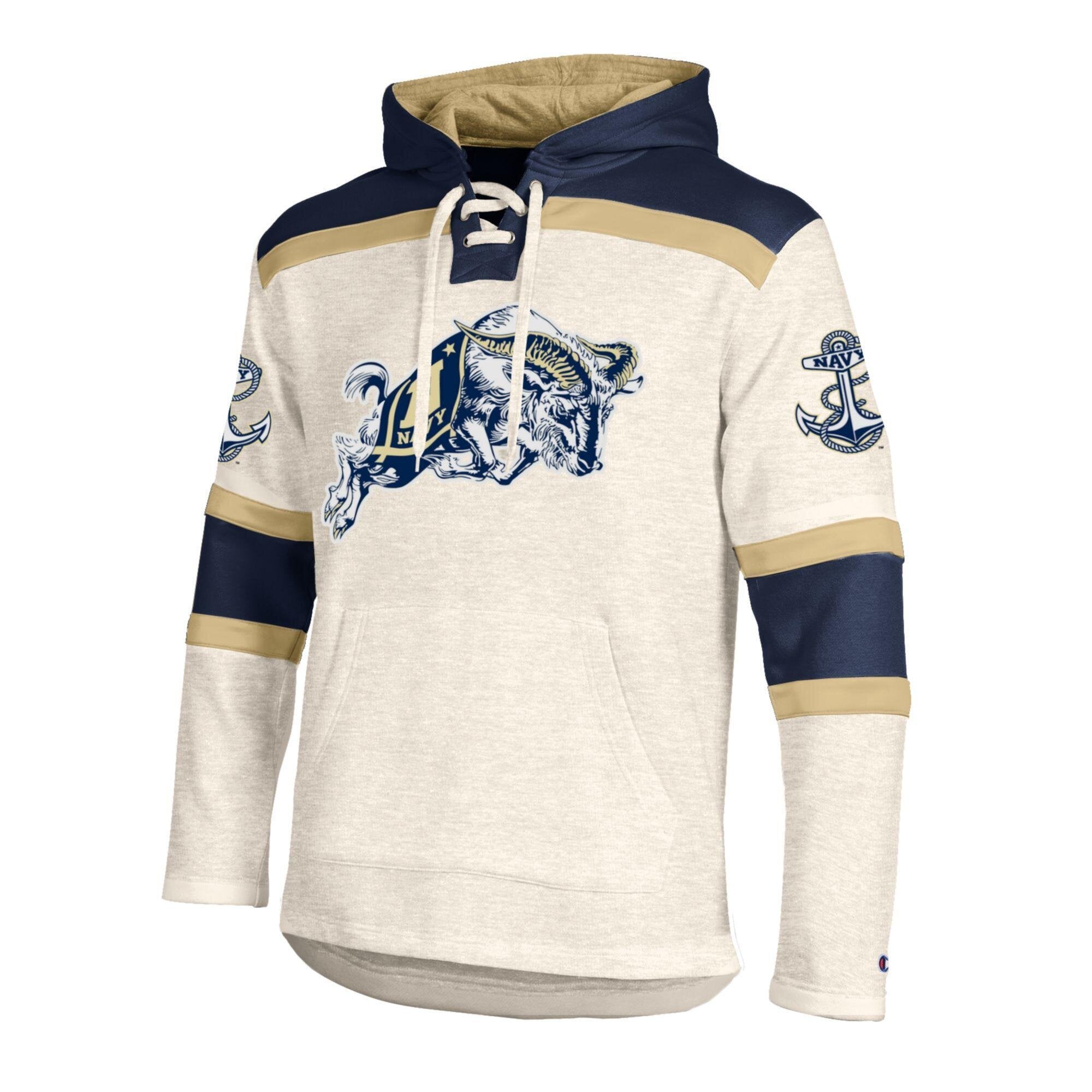 Men's Champion  Cream Navy Midshipmen Lacer Fleece Hoodie