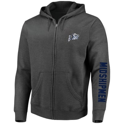Navy Midshipmen Champion Big & Tall Full-Zip Hoodie - Heather Charcoal