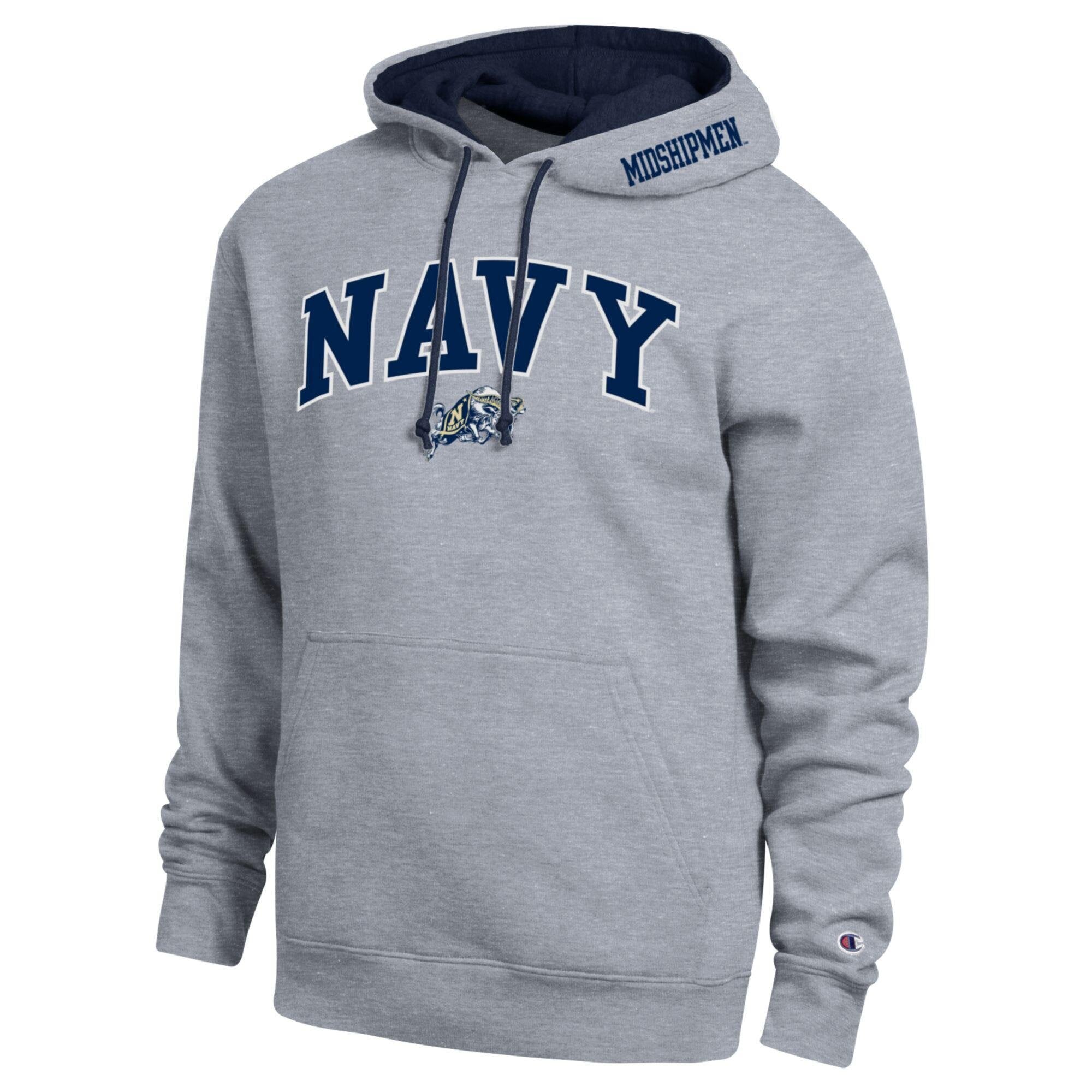 Men's Champion Navy Midshipmen Arch Tackle Twill Hoodie