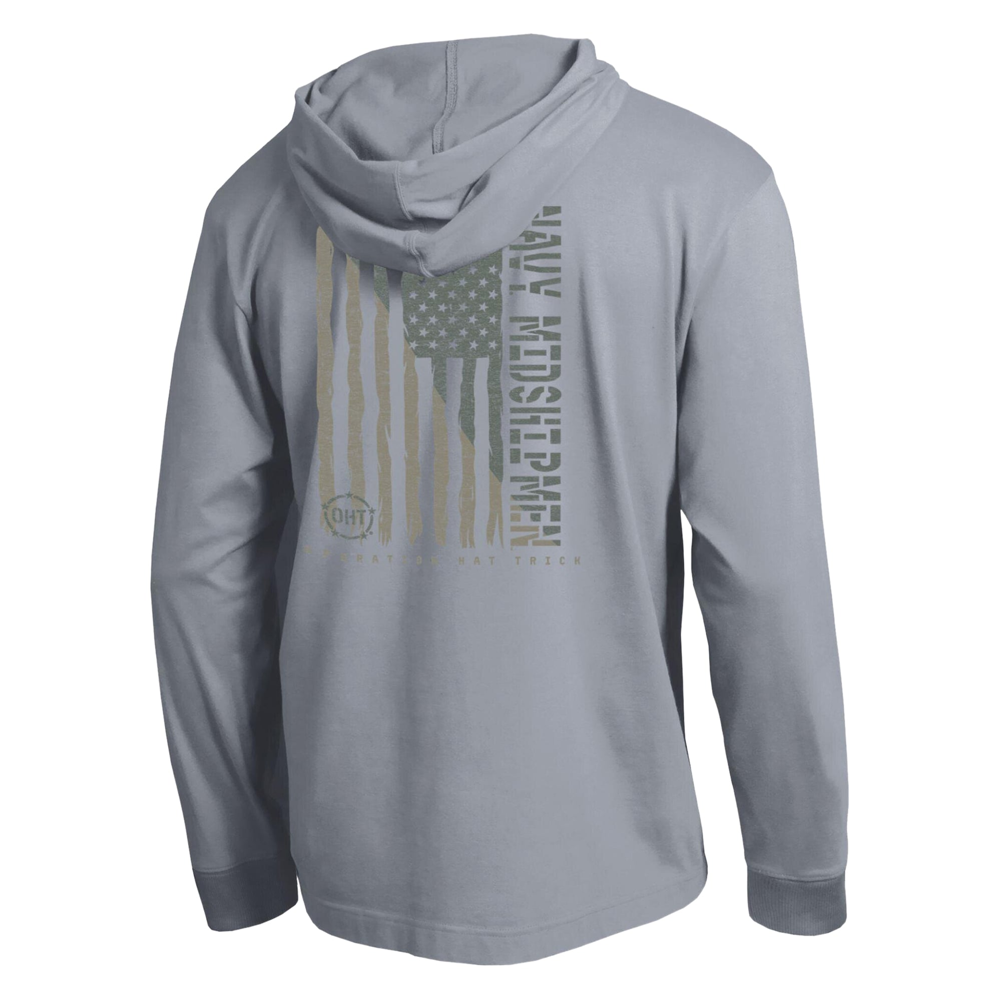 T-shirt à manches longues capuche Champion pour homme, gris chiné, marine, Midshipmen Operation Hat Trick Flag