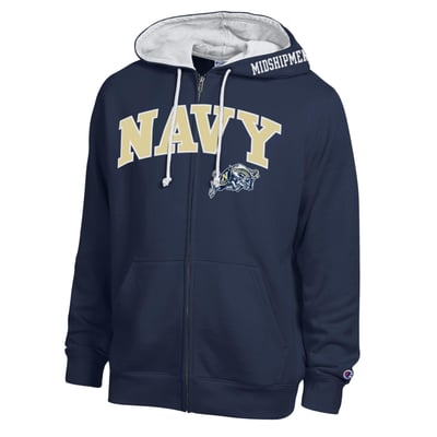 Navy Midshipmen Champion Arch Logo Full-Zip Fleece Hoodie - Navy