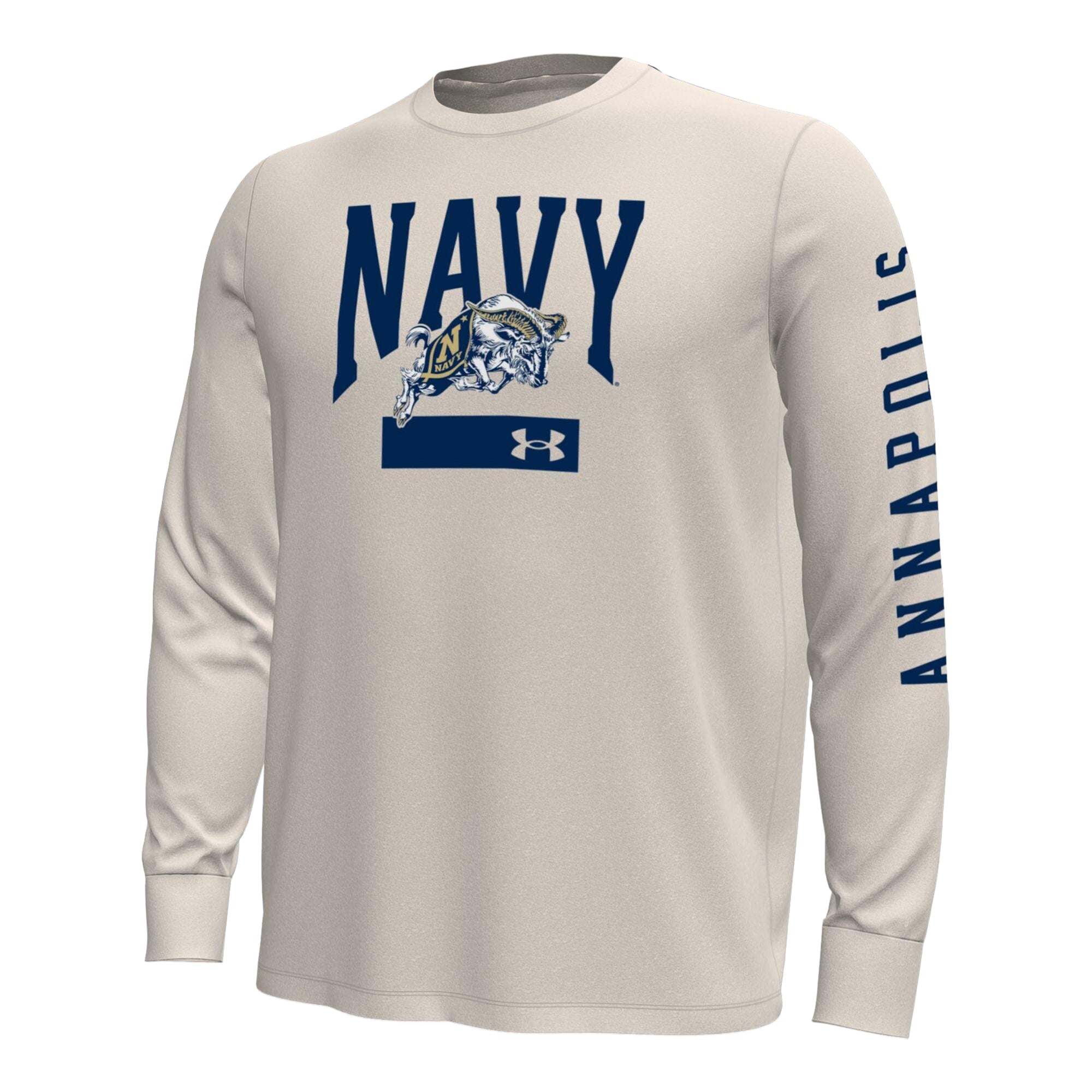 T-shirt à manches longues Under Armour Midshipmen Gameday Motion pour homme, couleur crème marine.