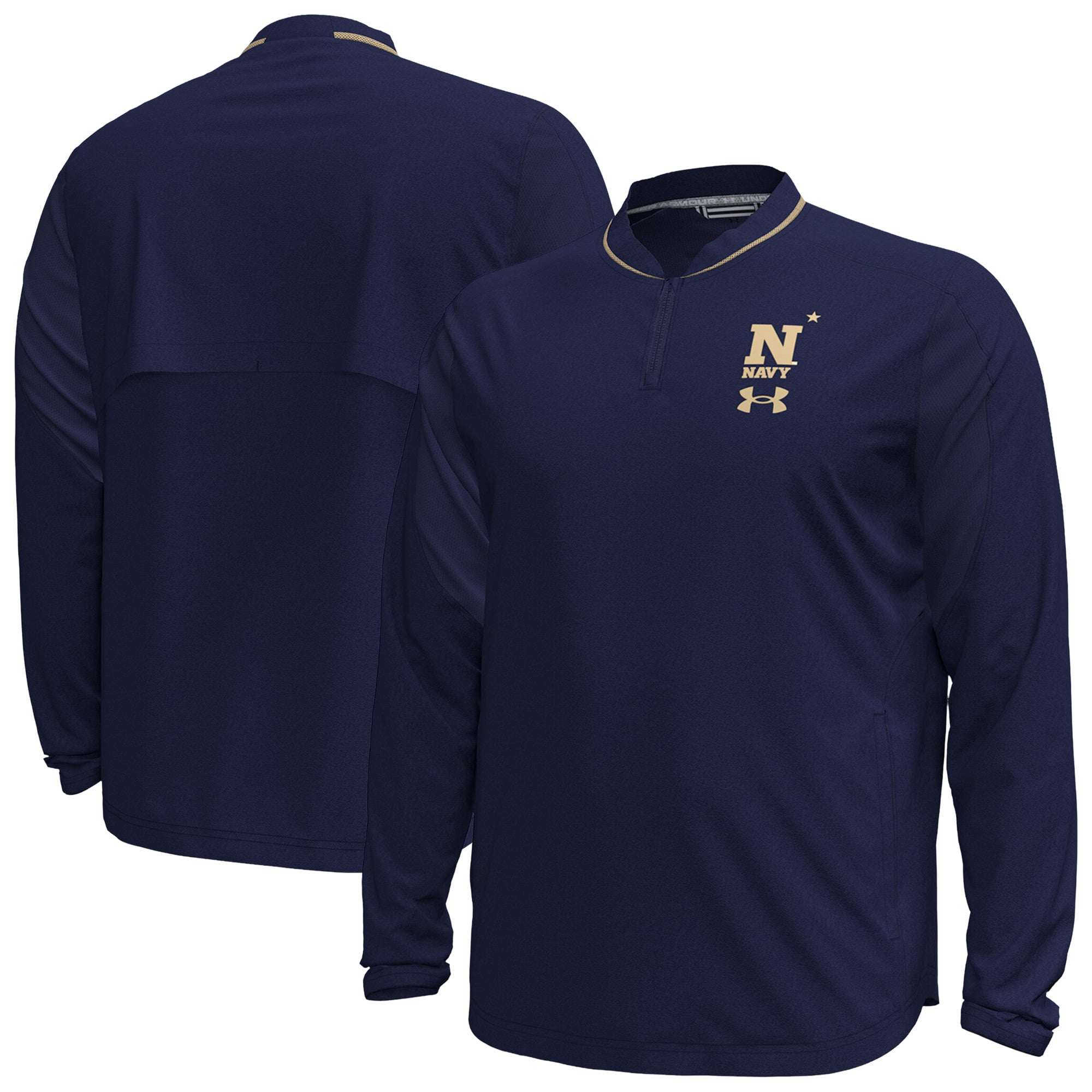 Men's Under Armour Navy Midshipmen 2026 Sideline Motivate Woven Quarter-Zip Long Sleeve Pullover