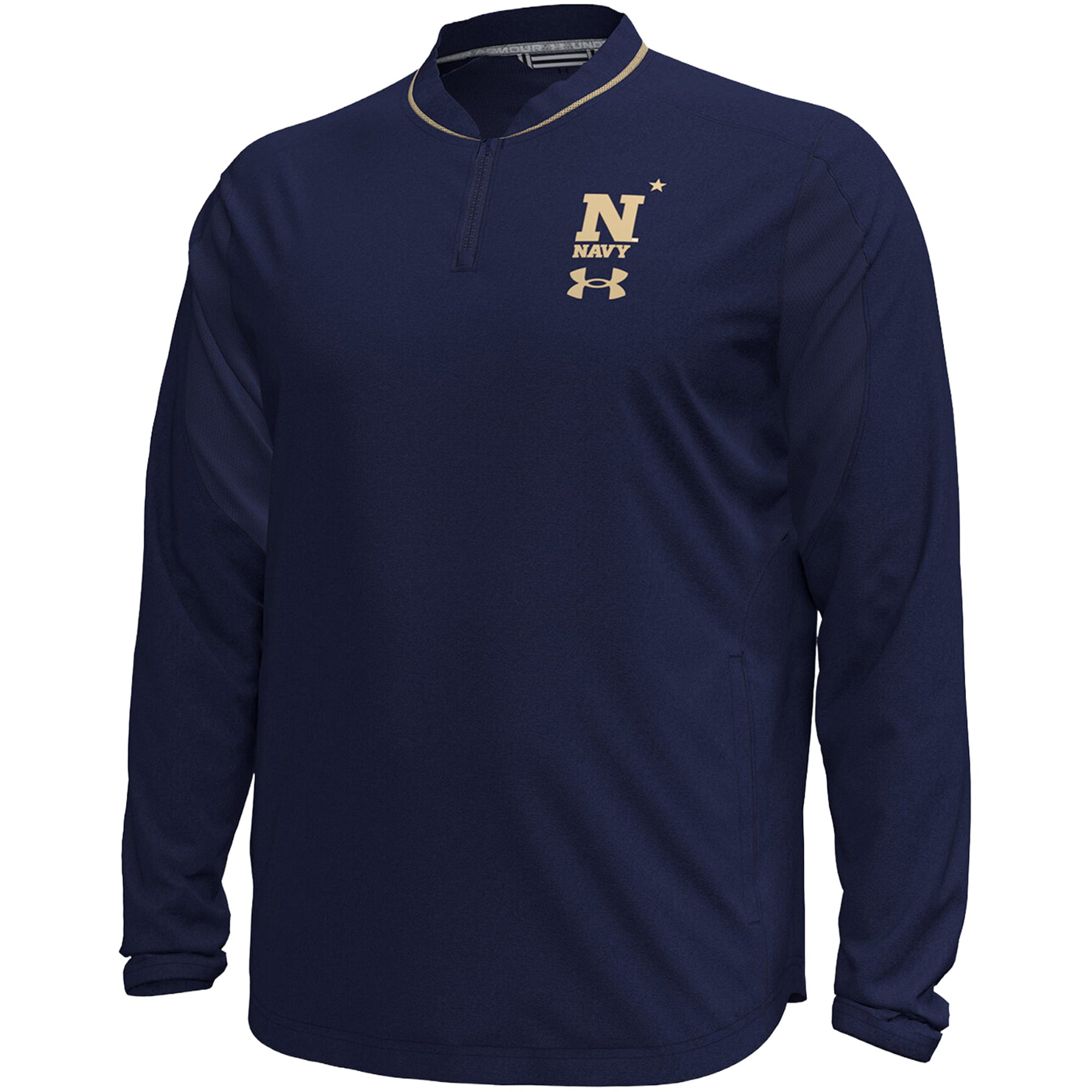 Men's Under Armour Navy Midshipmen 2026 Sideline Motivate Woven Quarter-Zip Long Sleeve Pullover