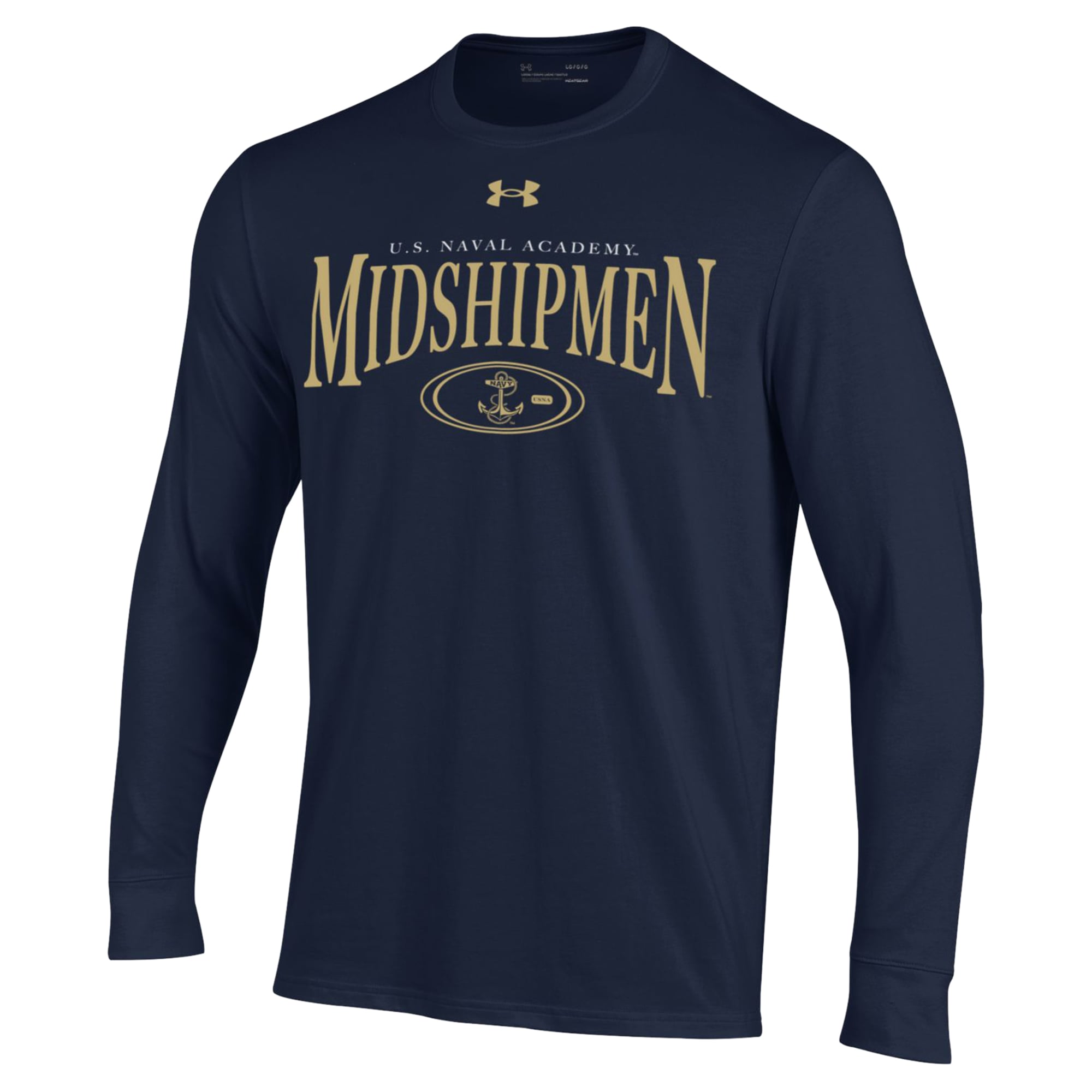 Men's Under Armour Navy Midshipmen 2026 Sideline Performance Cotton Long Sleeve T-Shirt