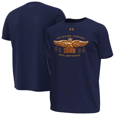 Navy Midshipmen Under Armour National Championship 100th Anniversary Core Tech Stretch T-Shirt - Navy