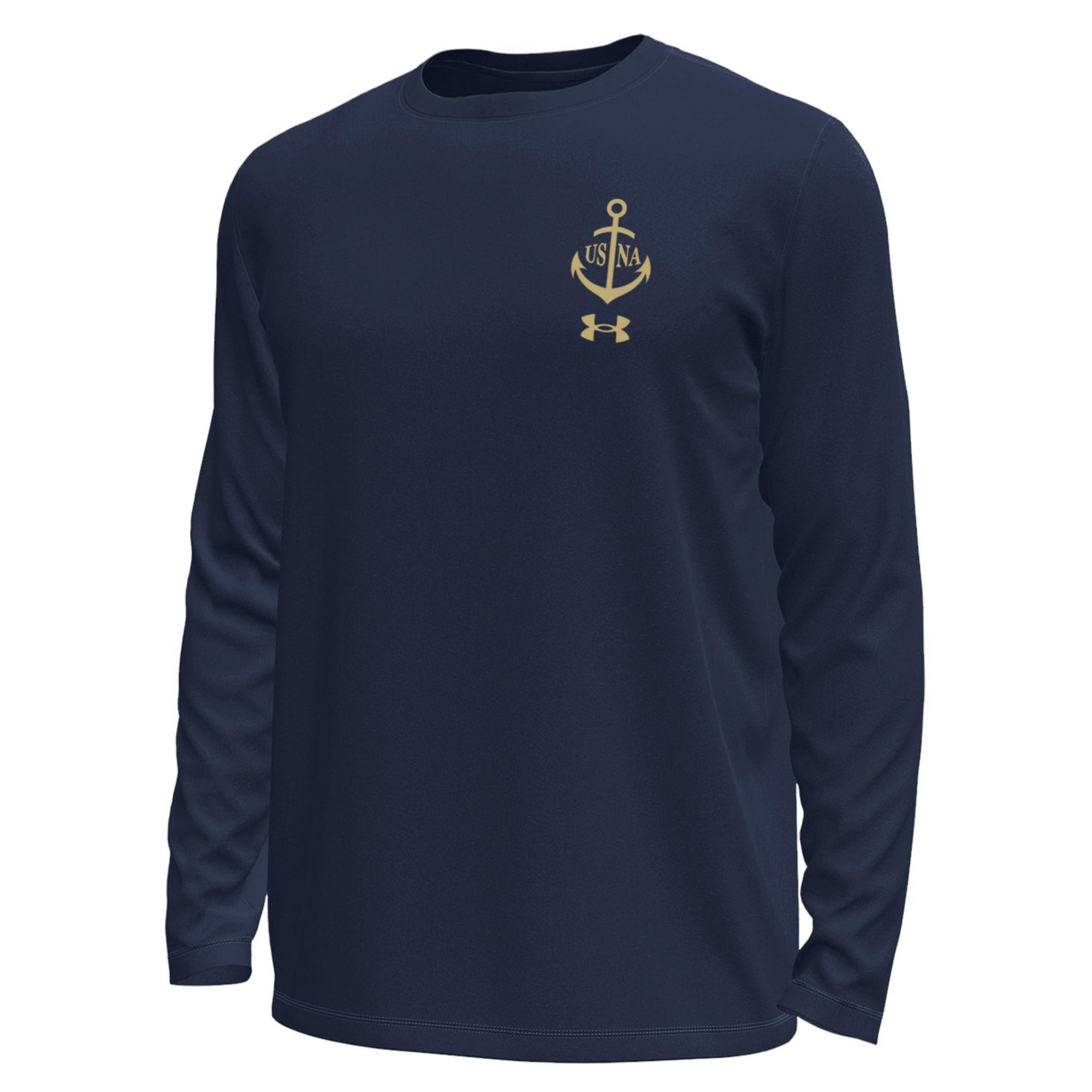 T-shirt à manches longues Under Armour blanc et marine pour homme, édition spéciale 100e anniversaire du championnat national des Midshipmen.