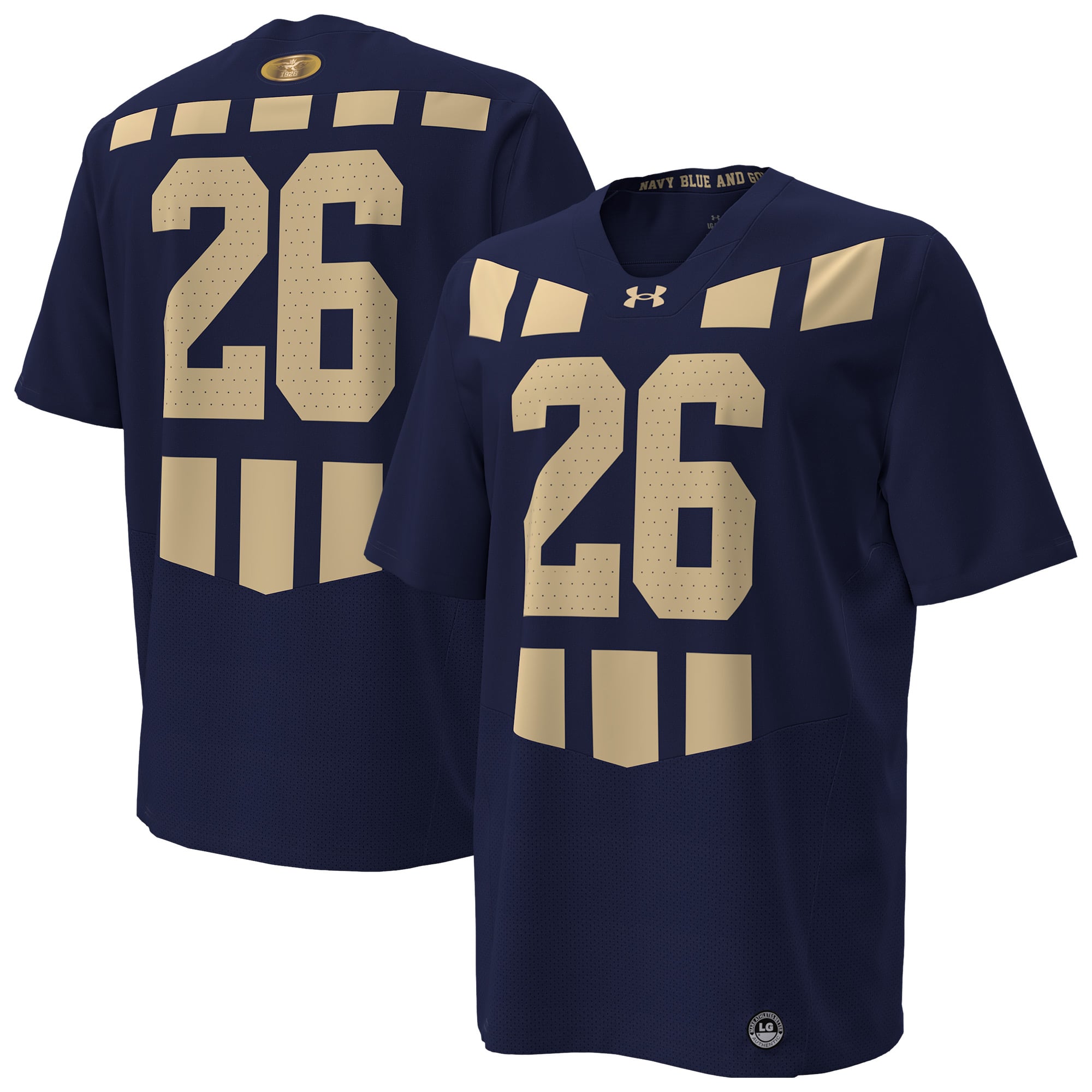 Maillot de football réplique Under Armour pour homme, numéro 26, Navy Midshipmen, commémorant le 100e anniversaire.