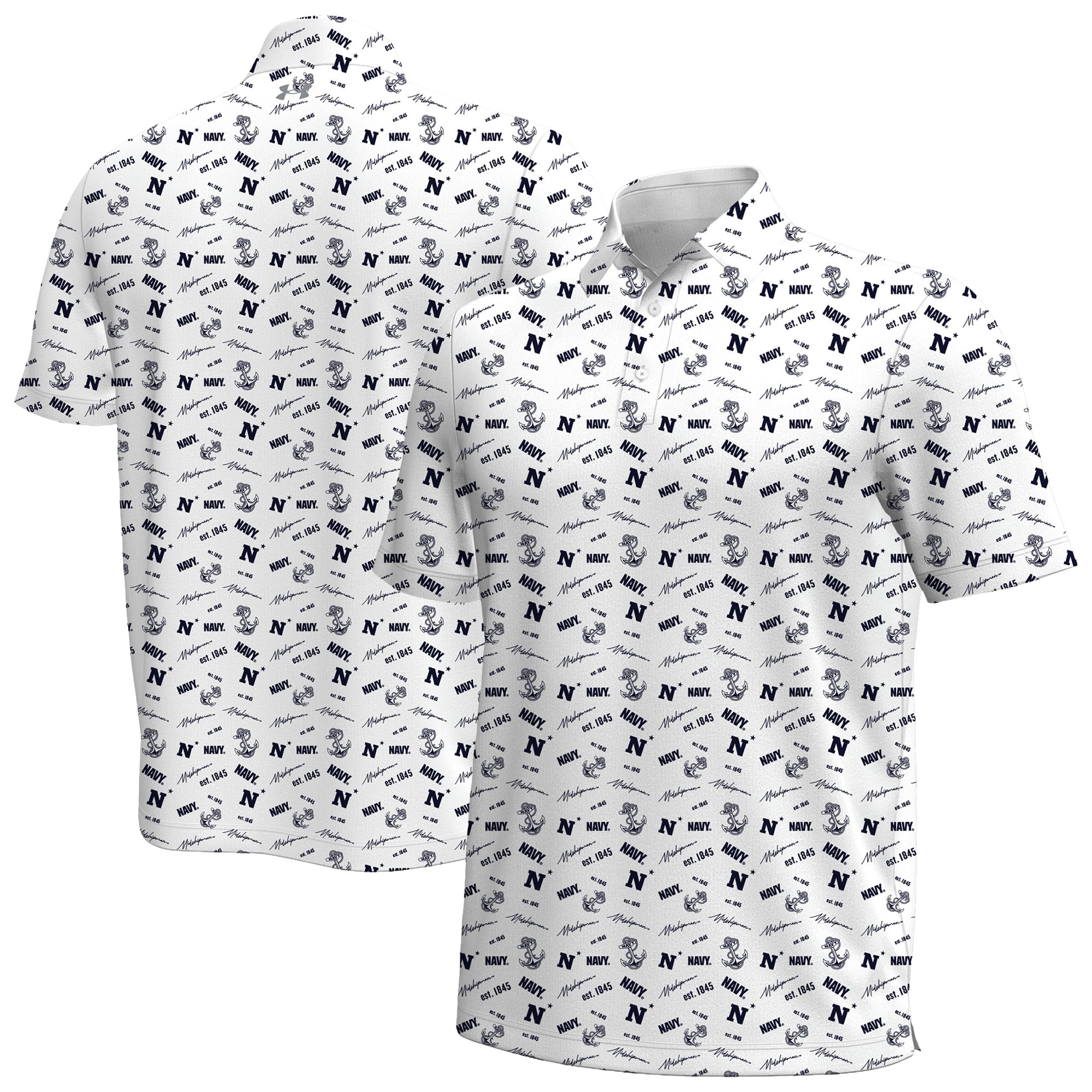 Men's Under Armour White Navy Midshipmen Gameday Armourfuse Polo
