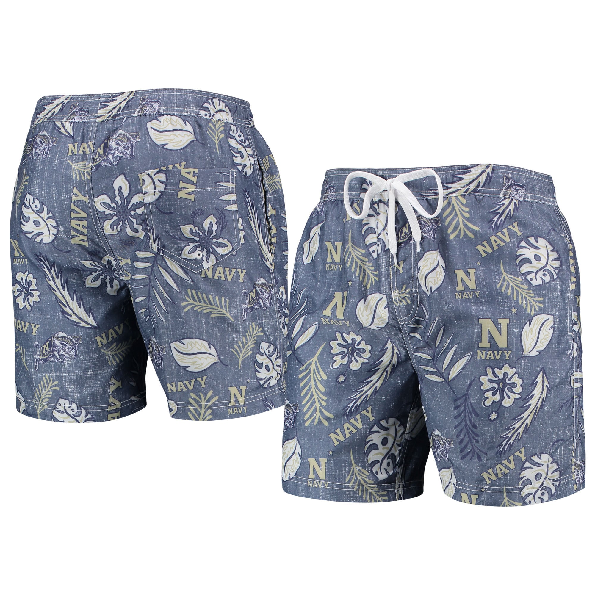 Men's Wes & Willy Navy Navy Midshipmen Vintage Floral Swim Trunks