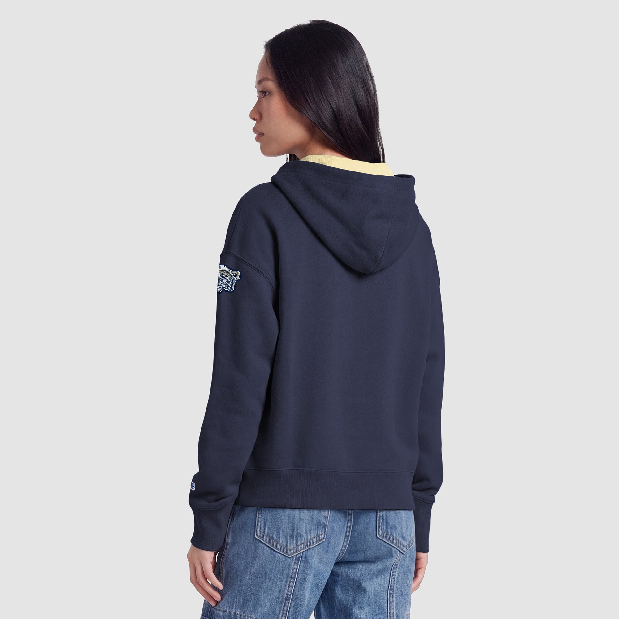 Sweat à capuche zippé en polaire Champion Navy Midshipmen Arch pour femme