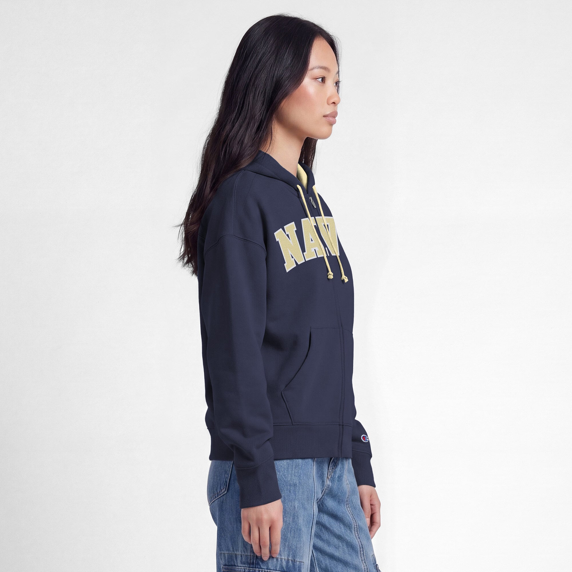 Sweat à capuche zippé en polaire Champion Navy Midshipmen Arch pour femme