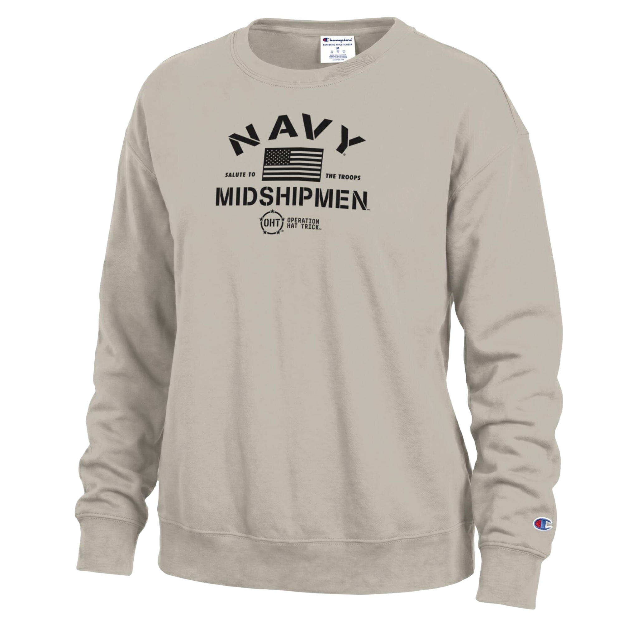 Sweat-shirt Champion pour femmes, couleur beige marine, Midshipmen Operation Hat Trick, Powerblend