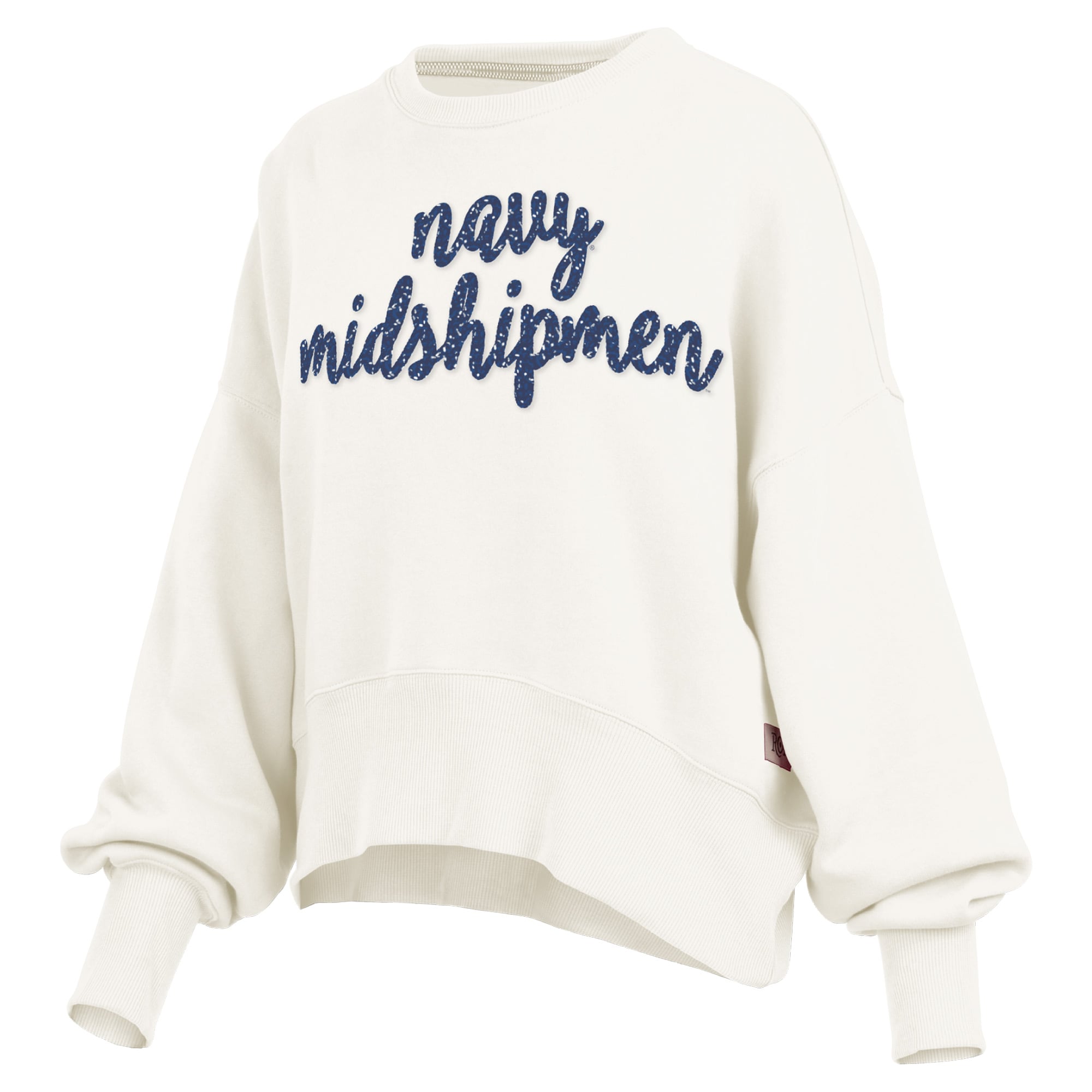 Women's Pressbox Cream Navy Midshipmen Oversized Chelsea Waist Length Pullover Sweatshirt