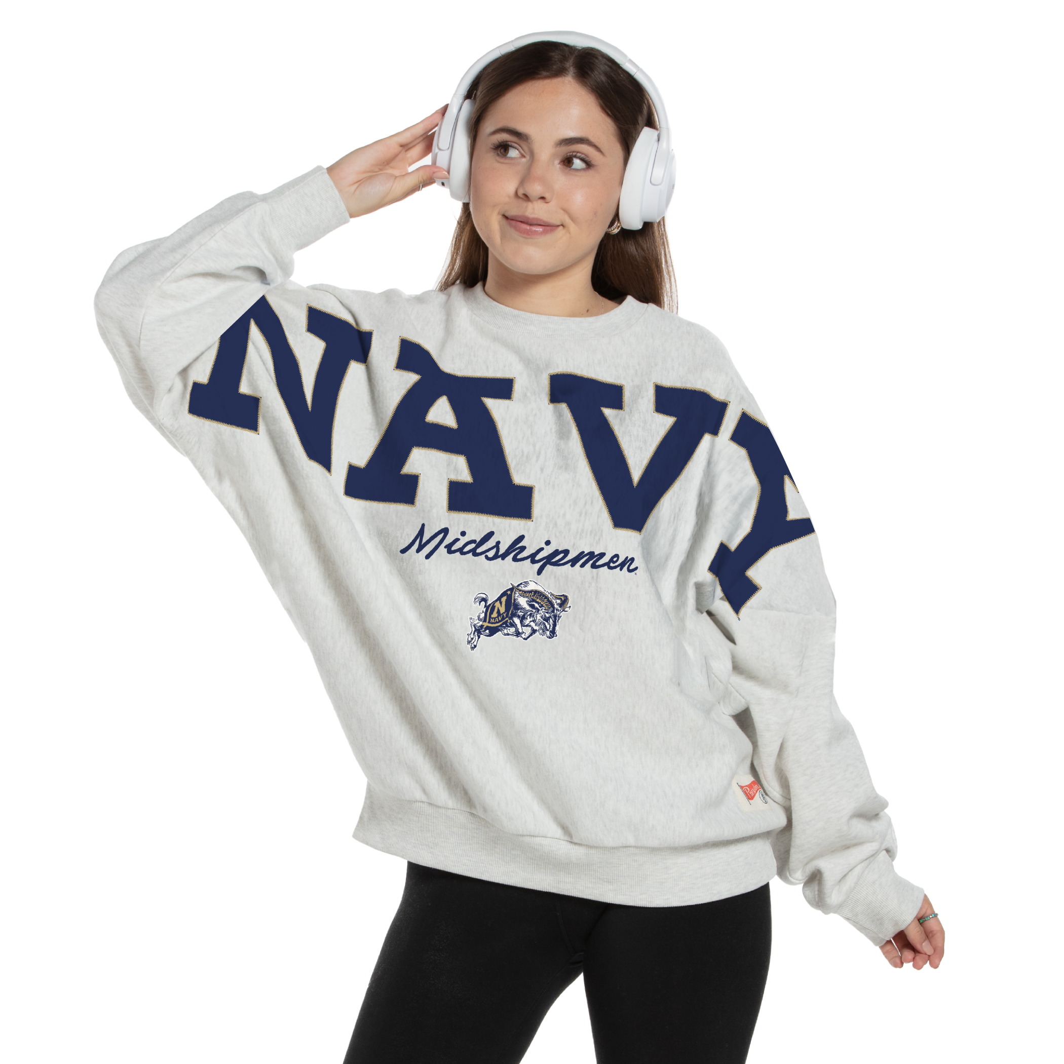 Women's Pressbox Heather Gray Navy Midshipmen Flannigan Oversized Fleece Sweatshirt