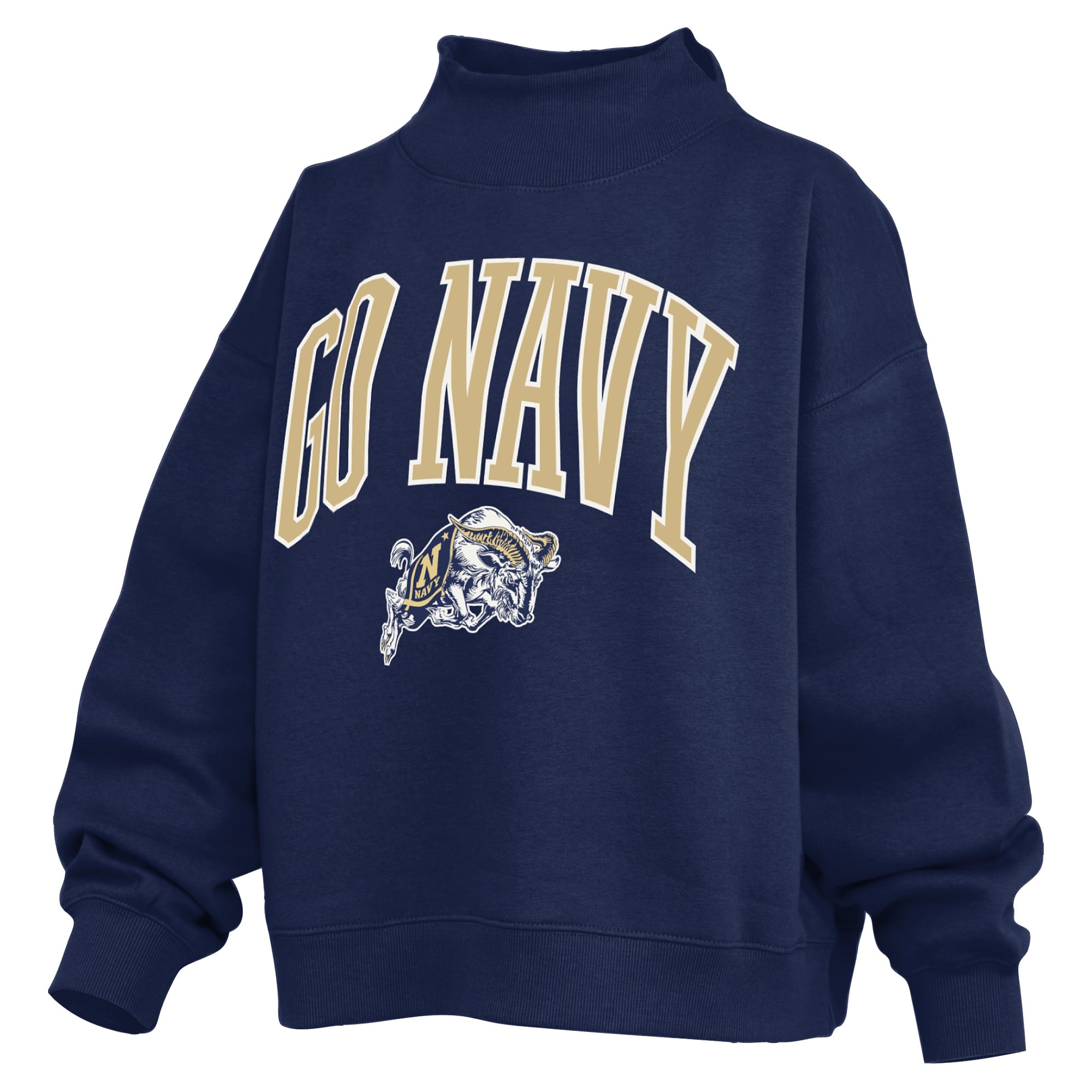 Sweat-shirt à col montant oversize en polaire avec slogan des Midshipmen de la marine américaine, pour femme, marque Pressbox Navy.
