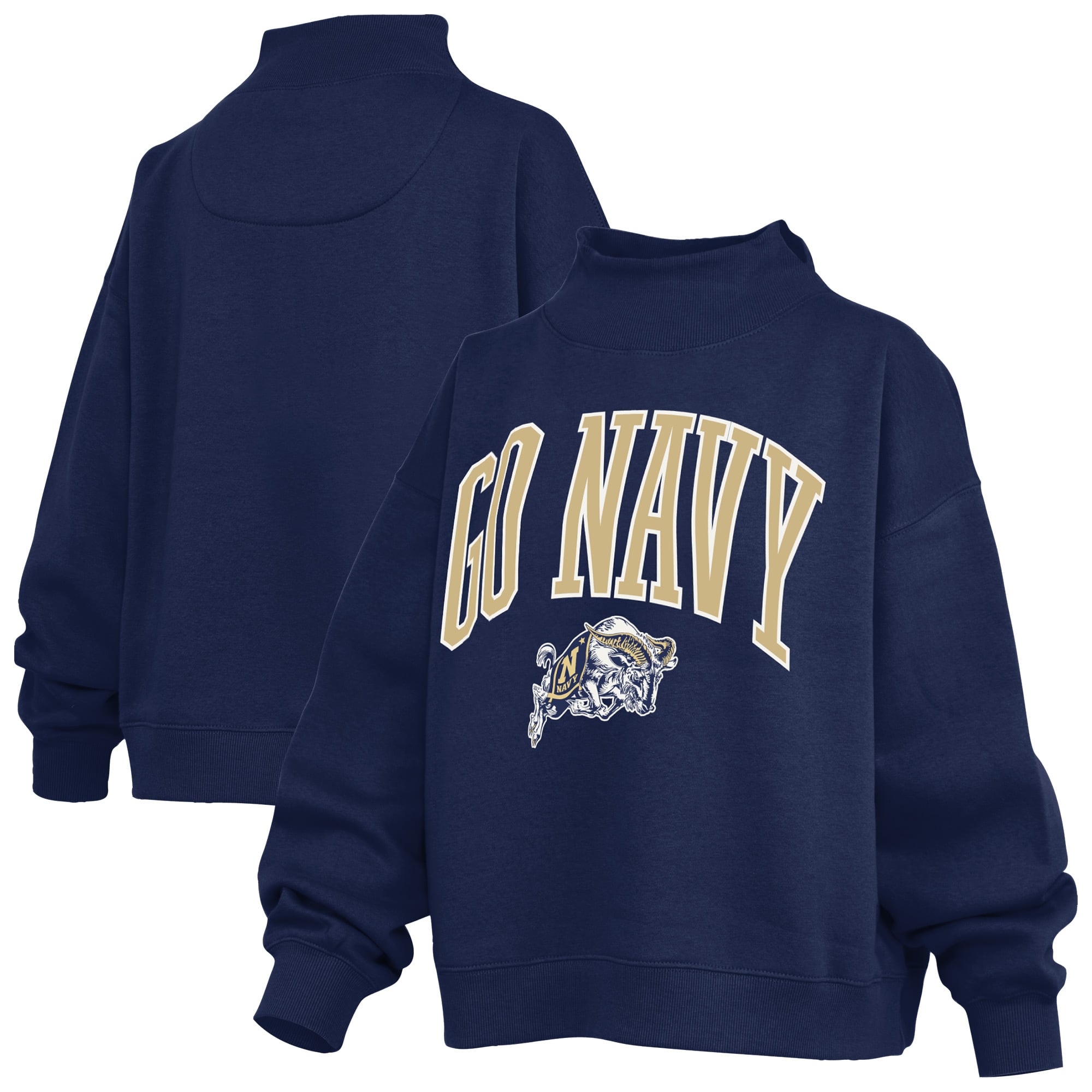 Sweat-shirt à col montant oversize en polaire avec slogan des Midshipmen de la marine américaine, pour femme, marque Pressbox Navy.