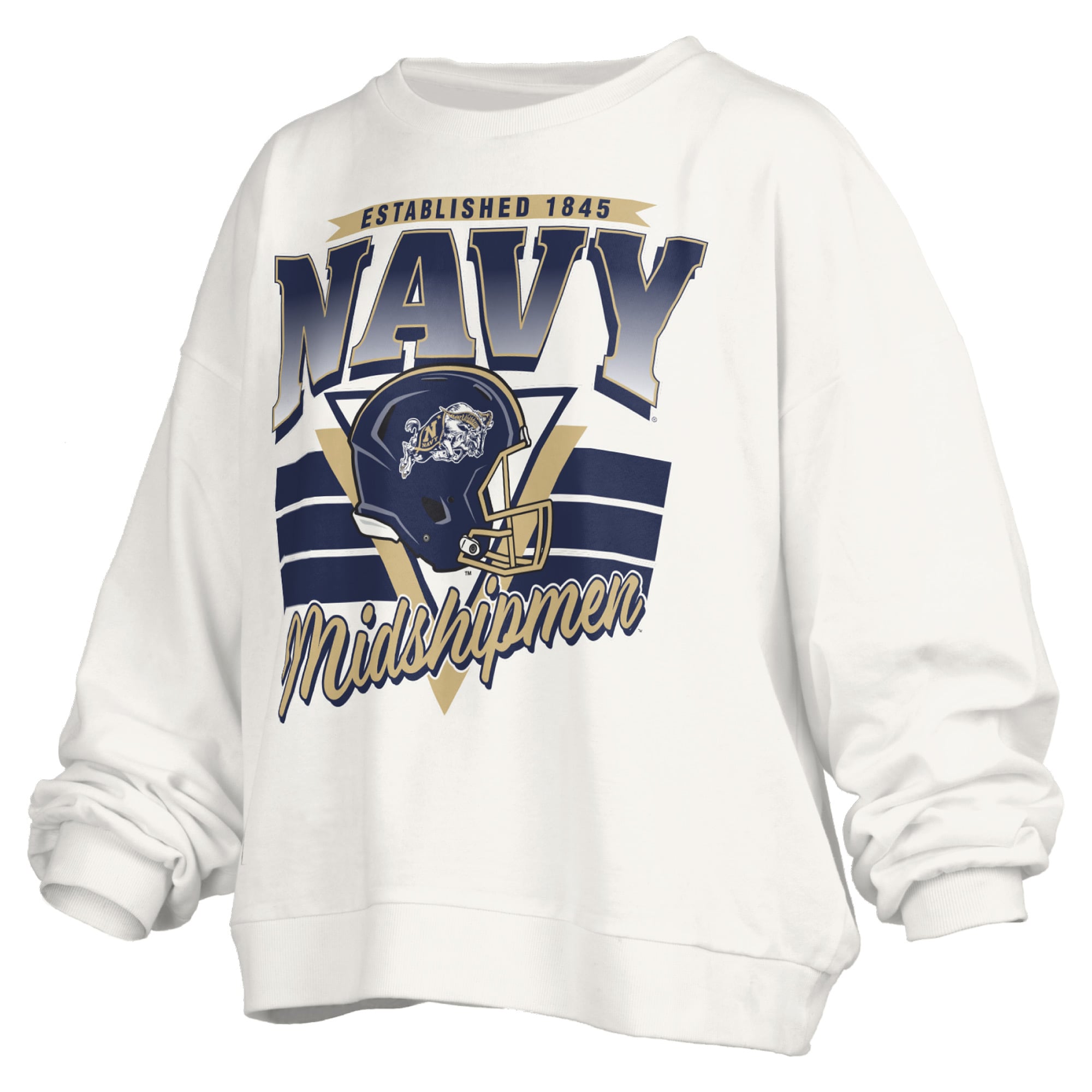 Sweat-shirt oversize rétro Janice pour femme, blanc et bleu marine, style midshipmen, longueur à la taille