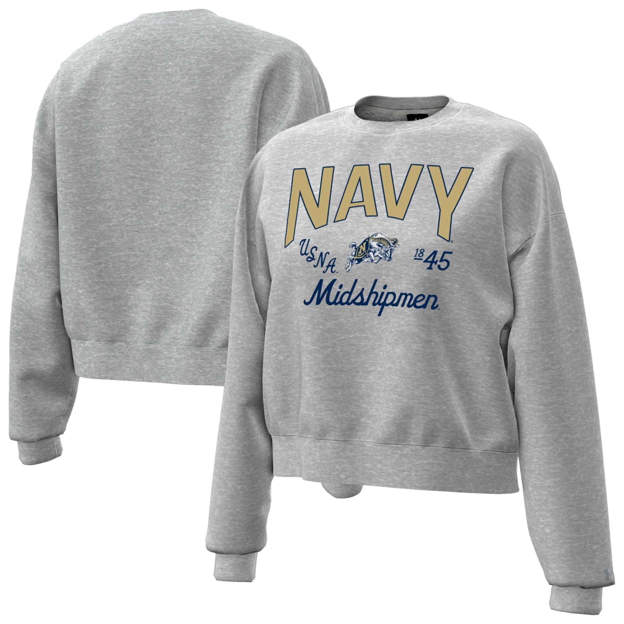 Women's Under Armour Heather Gray Navy Midshipmen Icon Fleece Sweatshirt