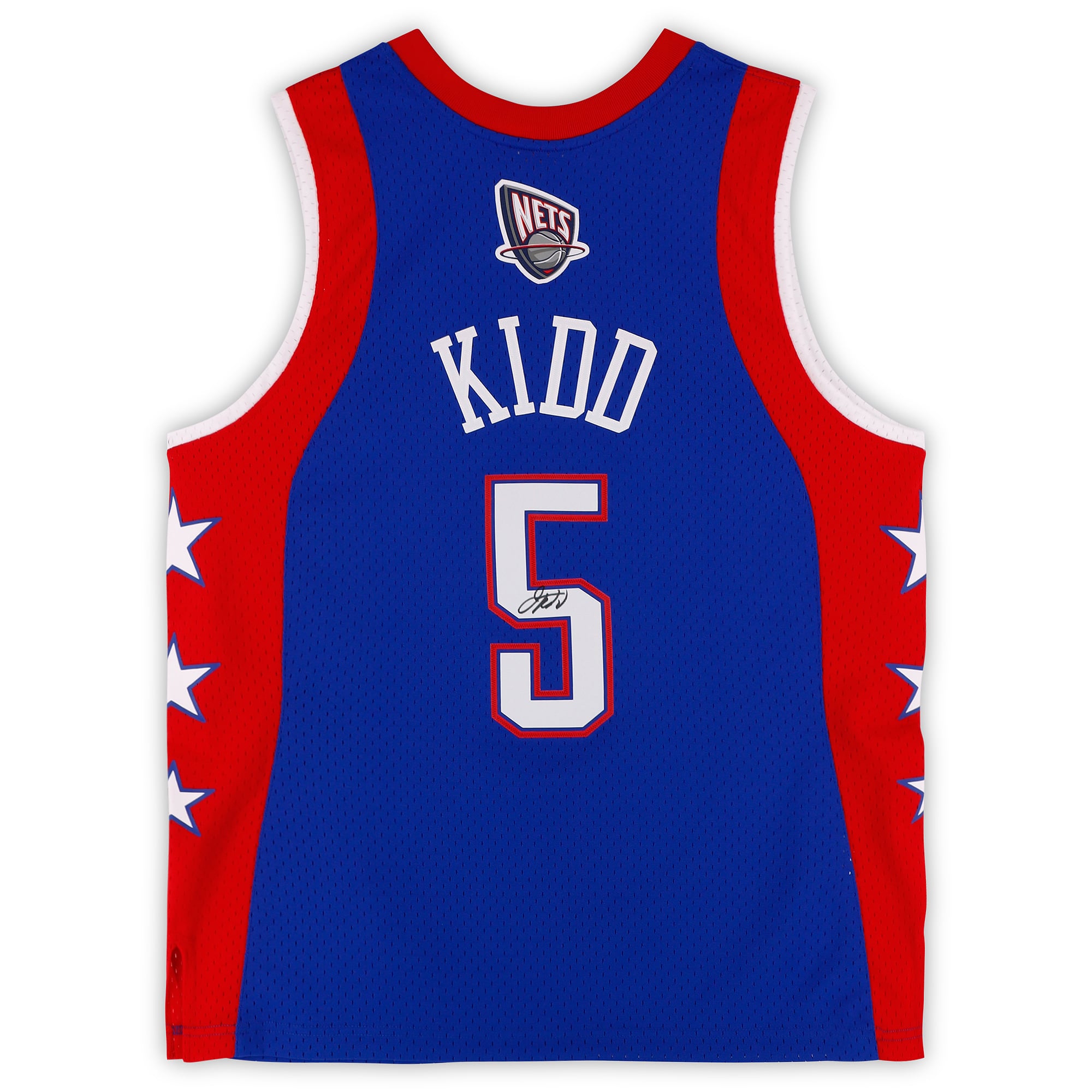 Maillot Swingman bleu Mitchell & Ness autographié par Jason Kidd, joueur All-Star de la NBA, porté lors du All-Star Game 2004.